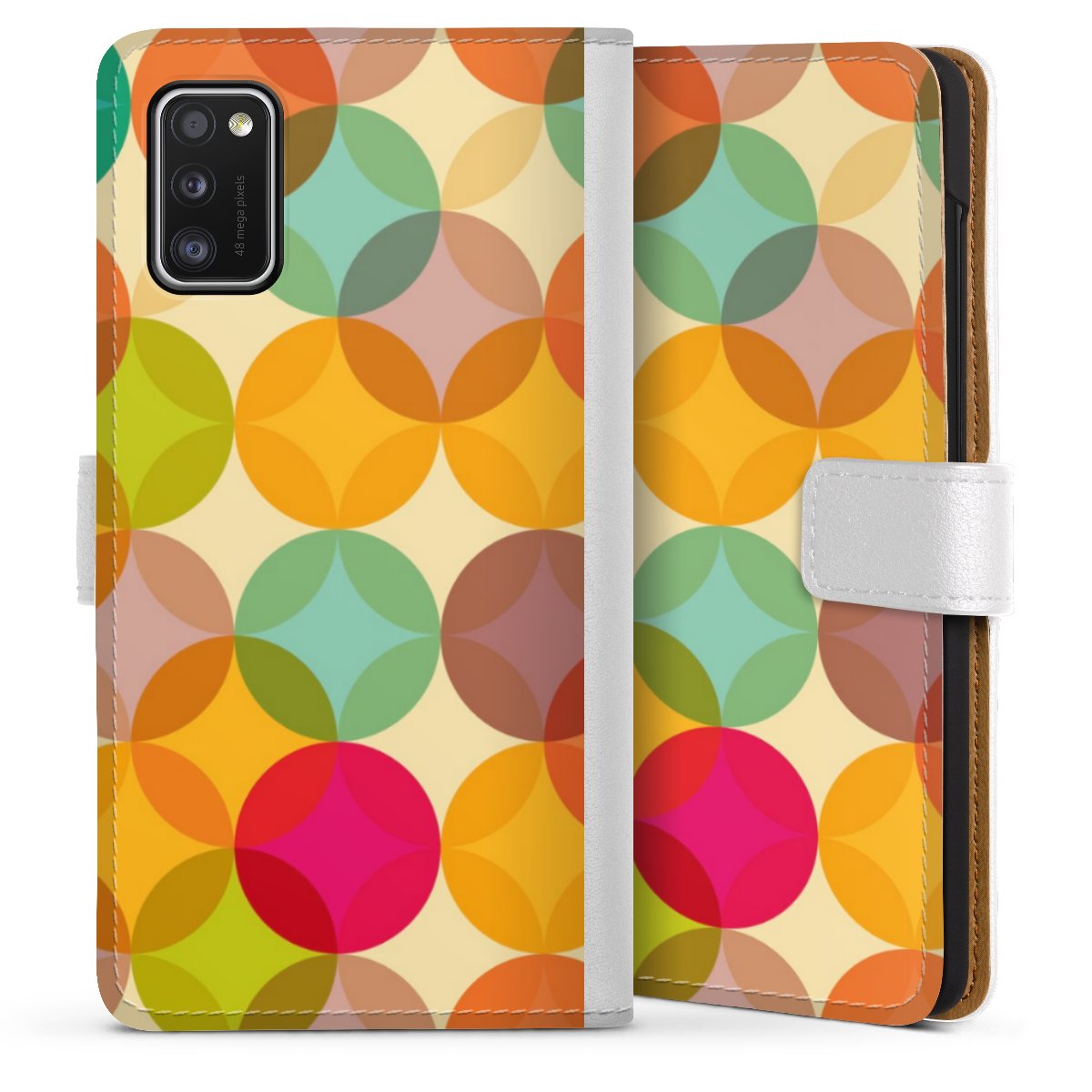 Galaxy A41 Handy Klapphülle Handyhülle aus Kunst Leder weiß Flip Case Art Circle Kunst Sideflip mit Lasche