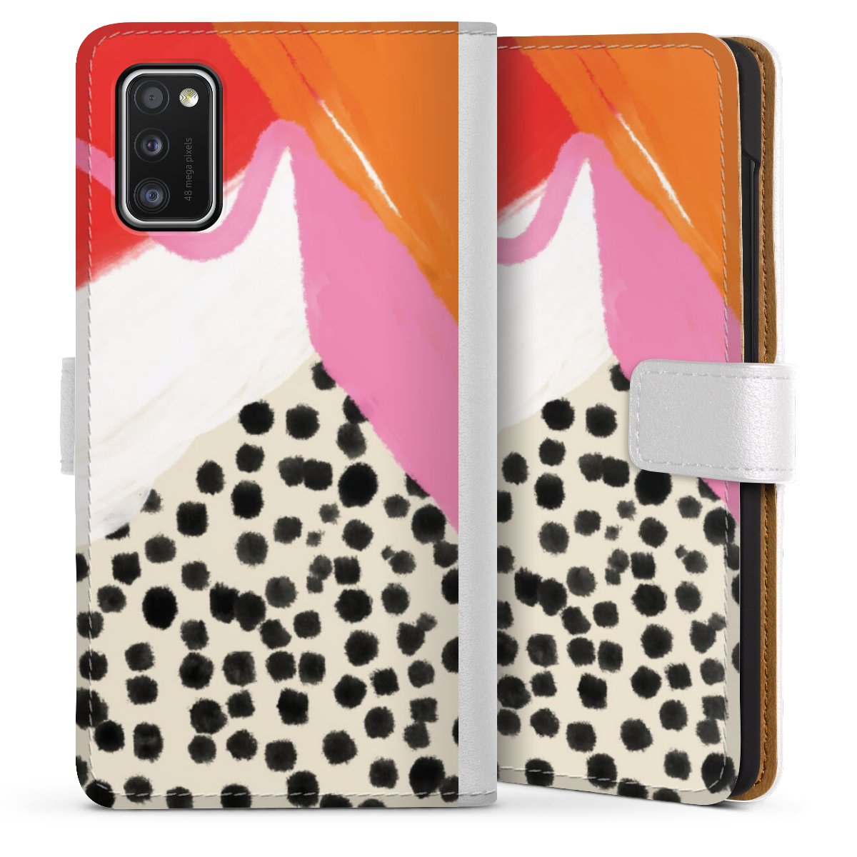 Galaxy A41 Handy Klapphülle Handyhülle aus Kunst Leder weiß Flip Case Kunst Abstract Art Sideflip mit Lasche