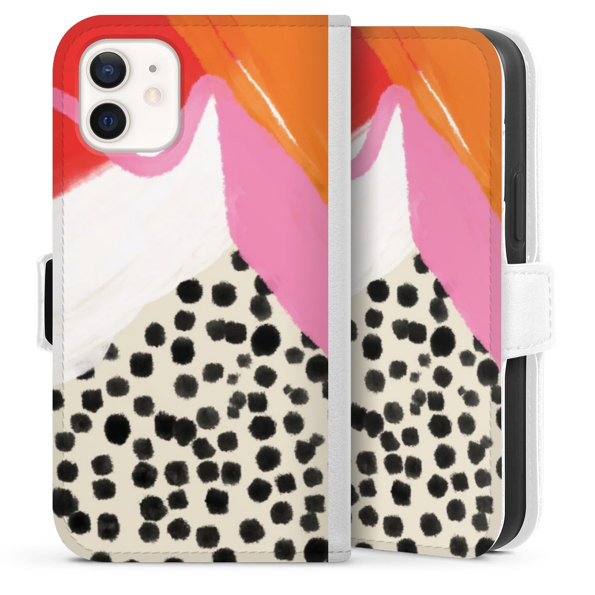 iPhone 12 mini Handy Klapphülle Handyhülle aus Kunst Leder weiß Flip Case Kunst Abstract Art Sideflip mit Lasche
