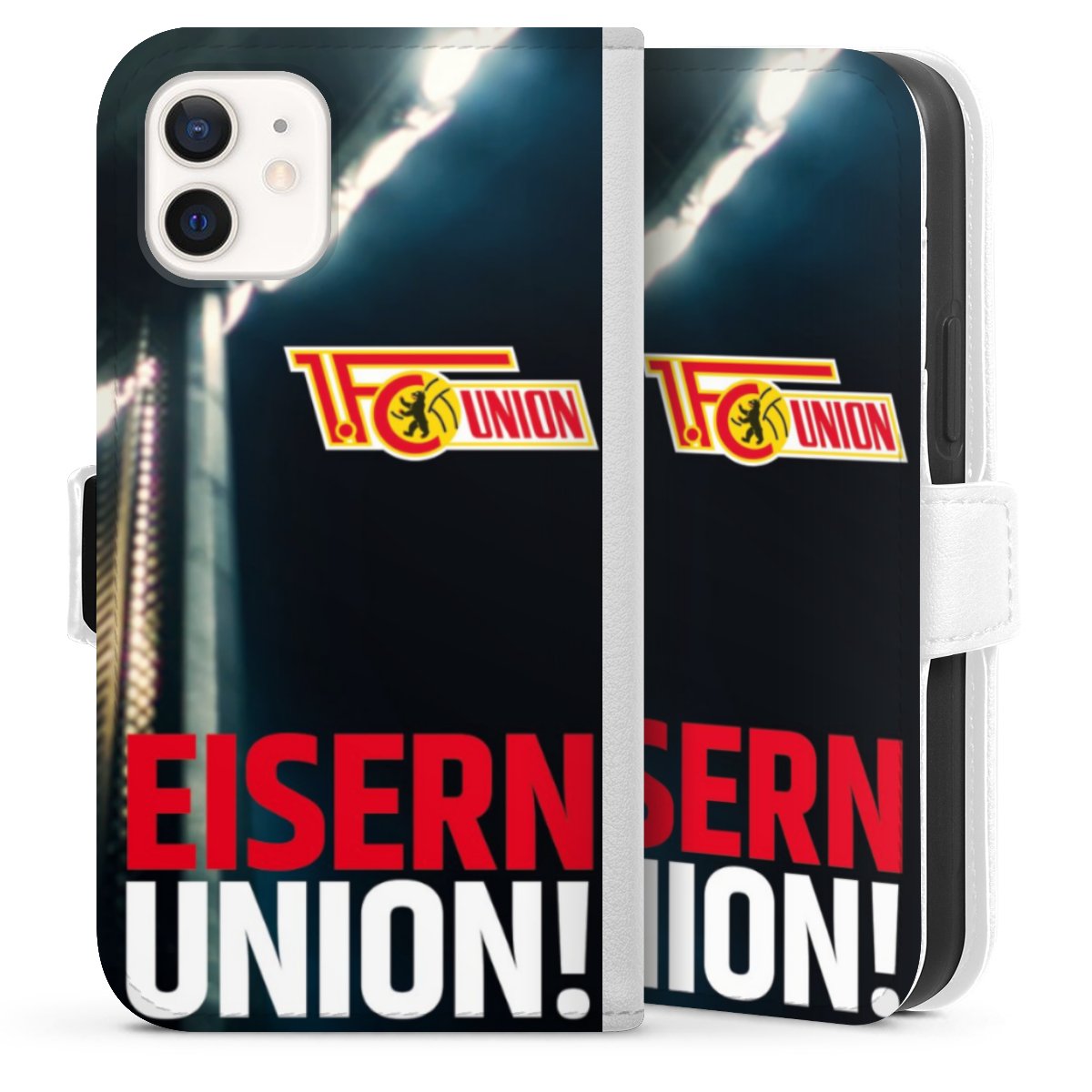iPhone 12 mini Handy Klapphülle Handyhülle aus Kunst Leder weiß Flip Case 1. Fc Union Berlin Merchandise Soccer Sideflip mit Lasche