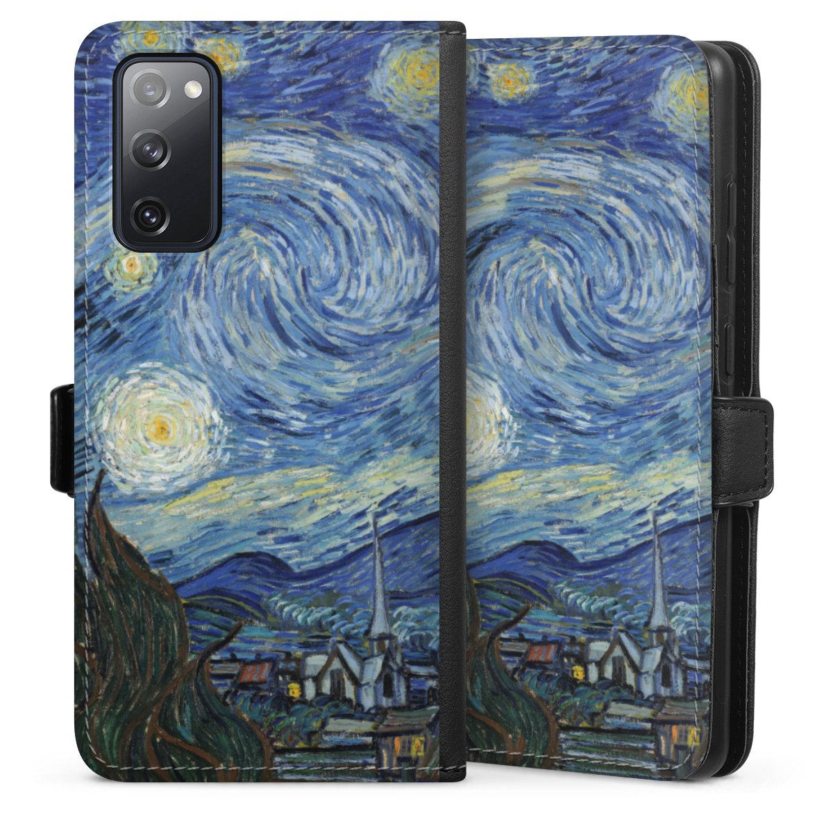 Galaxy S20 FE Handy Klapphülle Handyhülle aus Kunst Leder schwarz Flip Case Vincent Van Gogh The Starry Night Kunst Sideflip mit Lasche