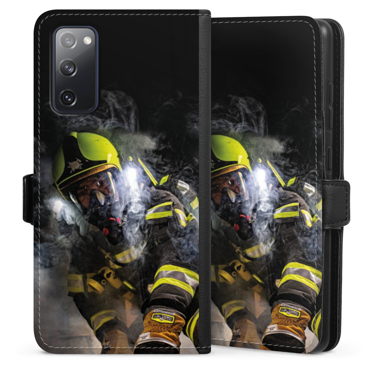 Galaxy S20 FE Handy Klapphülle Handyhülle aus Kunst Leder schwarz Flip Case Fire Fire Fighter Fire Fighters Sideflip mit Lasche