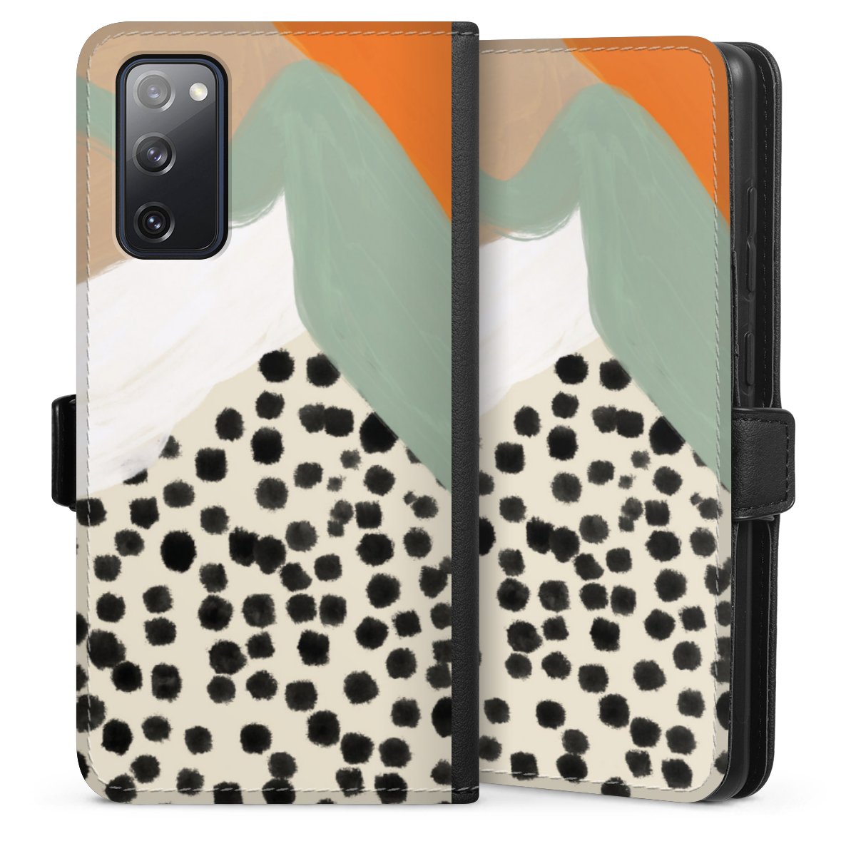 Galaxy S20 FE Handy Klapphülle Handyhülle aus Kunst Leder schwarz Flip Case Kunst Boho Abstract Sideflip mit Lasche