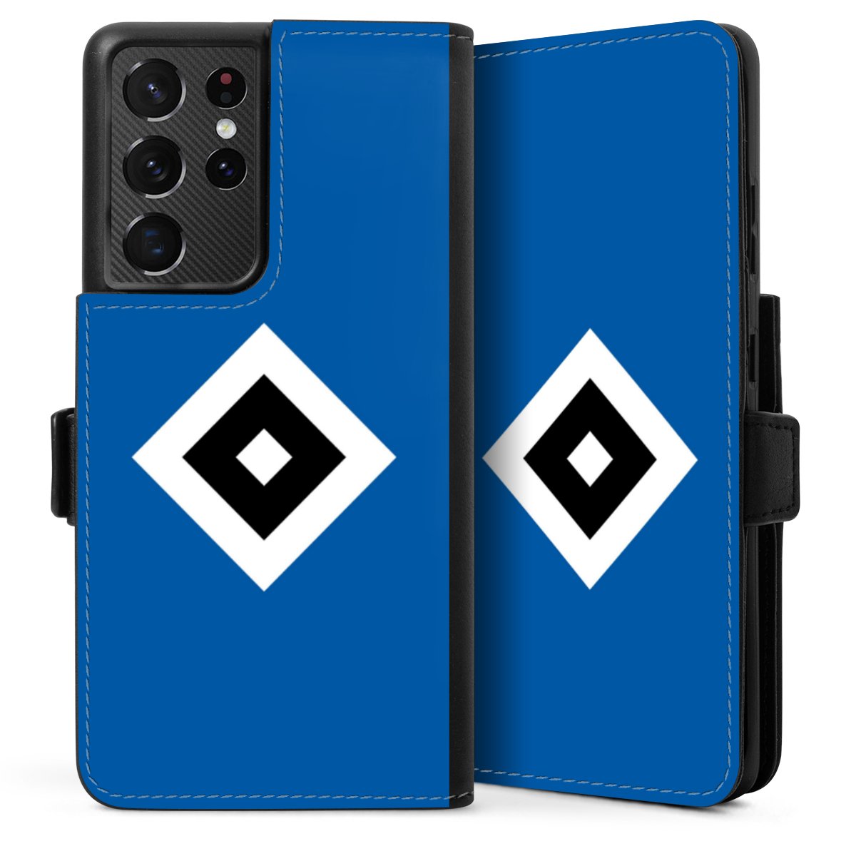 Galaxy S21 Ultra 5G Handy Klapphülle Handyhülle aus Kunst Leder schwarz Flip Case Hamburger Sv Logo Hsv Sideflip mit Lasche