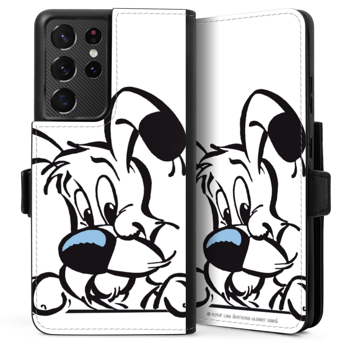 Galaxy S21 Ultra 5G Handy Klapphülle Handyhülle aus Kunst Leder schwarz Flip Case Official Licensed Product Comic Idefix Sideflip mit Lasche