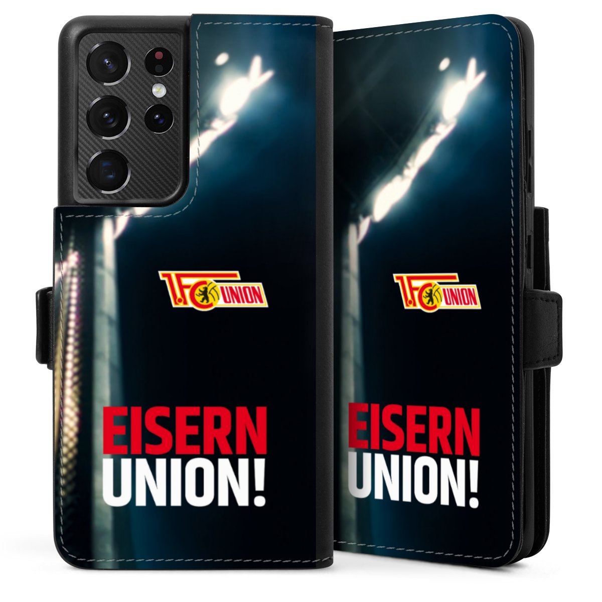 Galaxy S21 Ultra 5G Handy Klapphülle Handyhülle aus Kunst Leder schwarz Flip Case 1. Fc Union Berlin Merchandise Soccer Sideflip mit Lasche