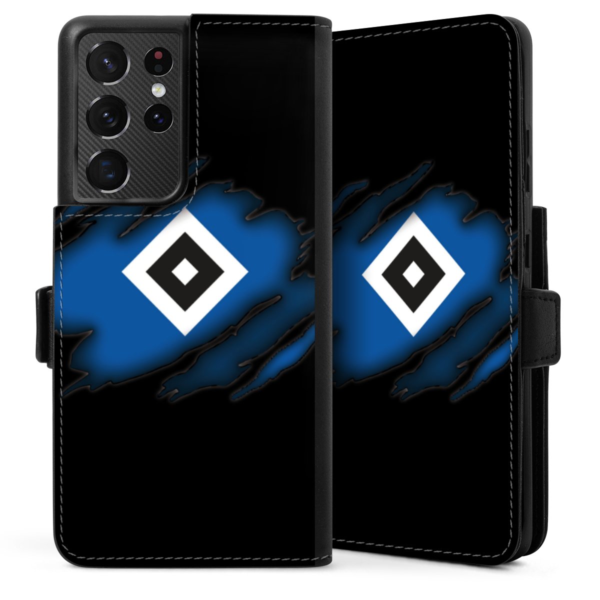 Galaxy S21 Ultra 5G Handy Klapphülle Handyhülle aus Kunst Leder schwarz Flip Case Hamburger Sv Official Licensed Product Hsv Sideflip mit Lasche