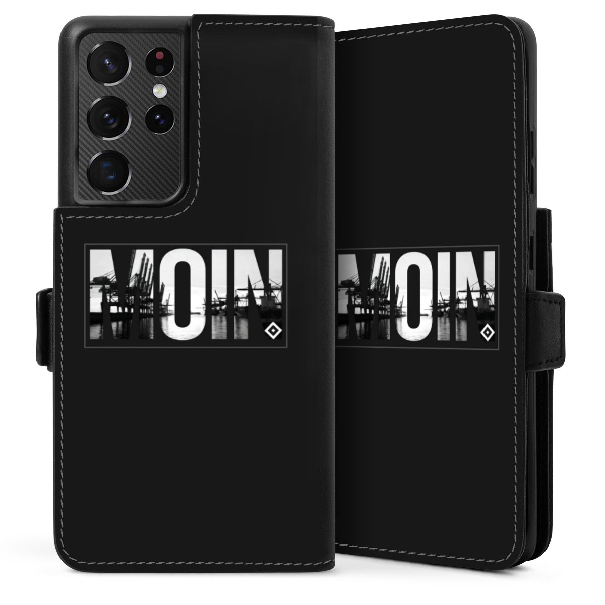 Galaxy S21 Ultra 5G Handy Klapphülle Handyhülle aus Kunst Leder schwarz Flip Case Official Licensed Product Hamburger Sv Hsv Sideflip mit Lasche