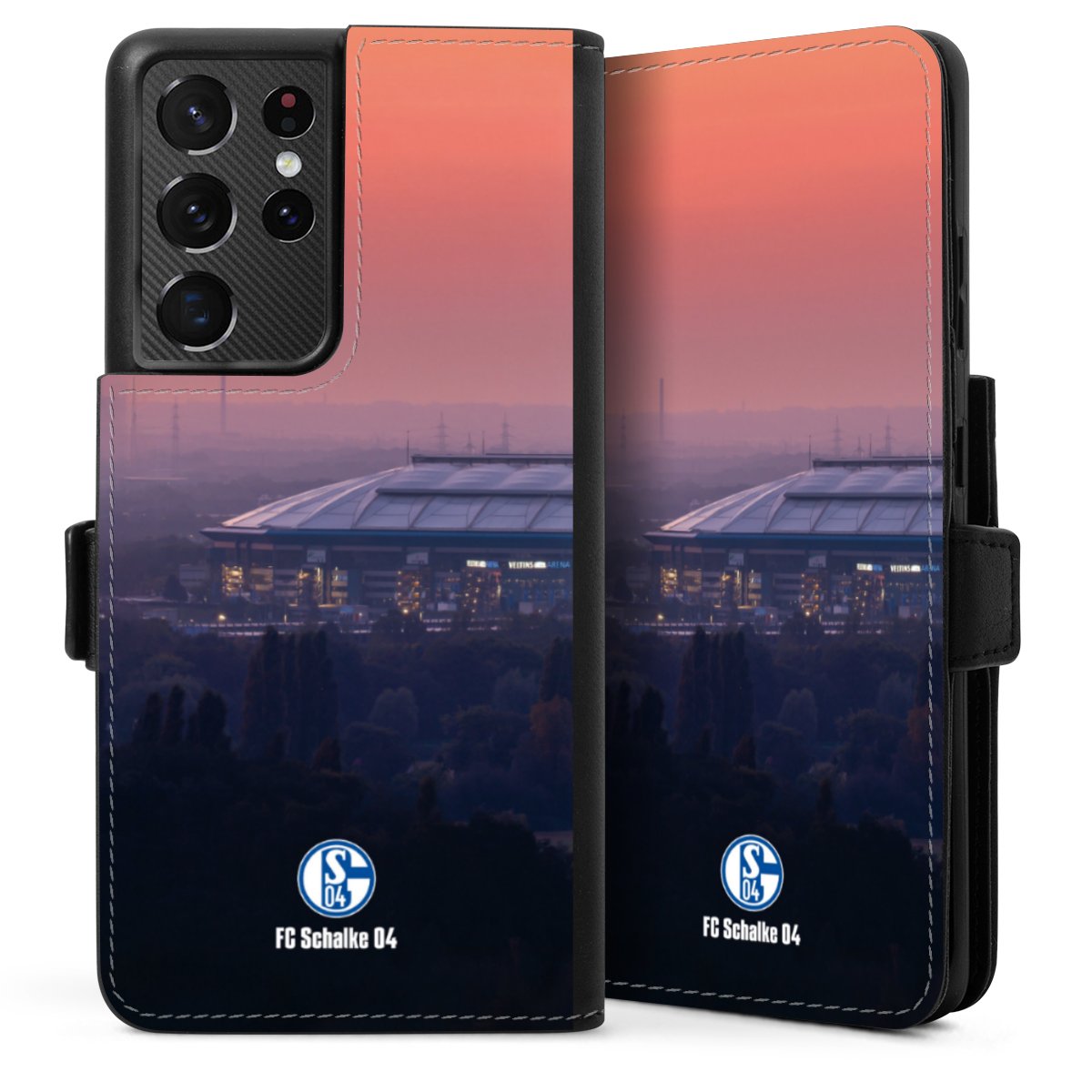 Galaxy S21 Ultra 5G Handy Klapphülle Handyhülle aus Kunst Leder schwarz Flip Case Stadium Schalke 04 Fc Schalke 04 Sideflip mit Lasche