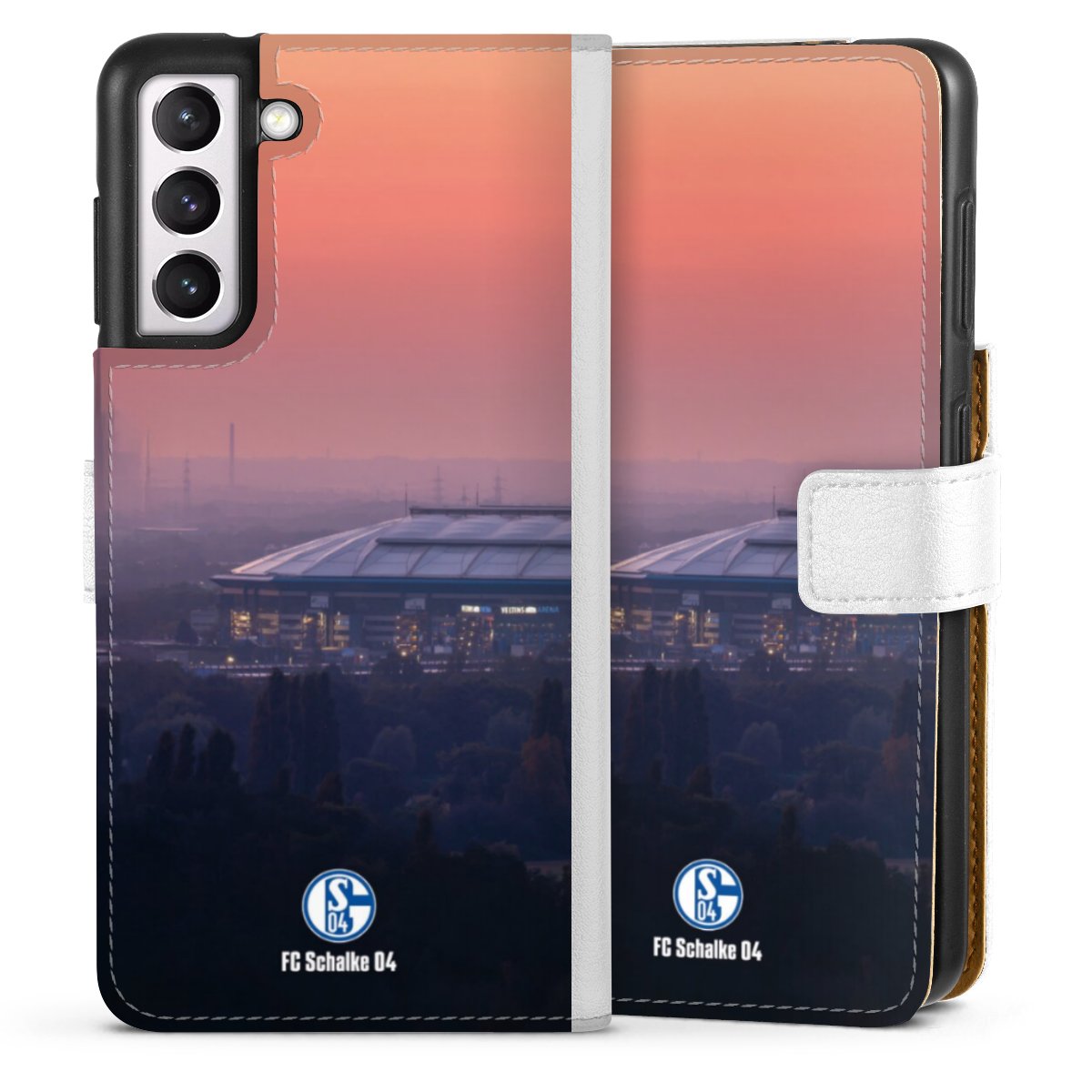 Galaxy S21 5G Handy Klapphülle Handyhülle aus Kunst Leder weiß Flip Case Schalke 04 Fc Schalke 04 Stadium Sideflip mit Lasche