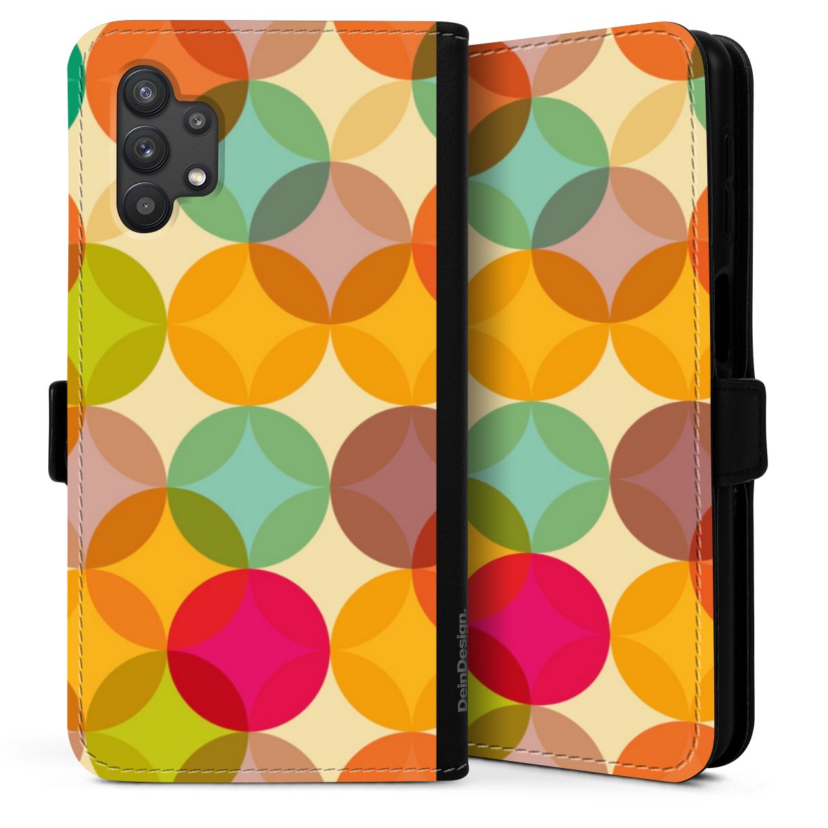 Galaxy A32 5G Handy Klapphülle Handyhülle aus Kunst Leder schwarz Flip Case Circle Art Kunst Sideflip mit langer Lasche