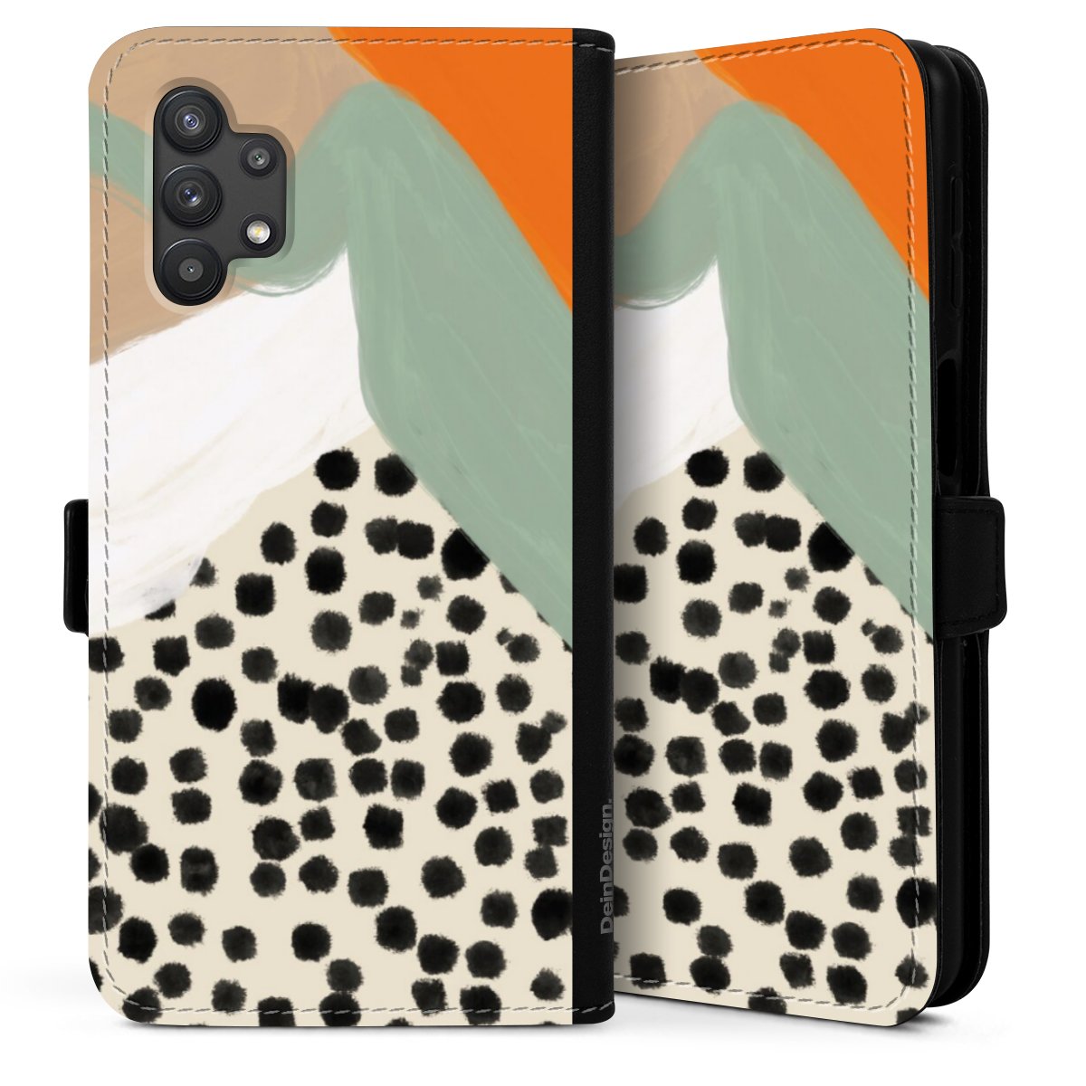 Galaxy A32 5G Handy Klapphülle Handyhülle aus Kunst Leder schwarz Flip Case Kunst Boho Abstract Sideflip mit langer Lasche