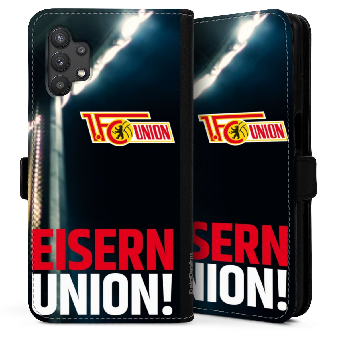 Galaxy A32 5G Handy Klapphülle Handyhülle aus Kunst Leder schwarz Flip Case 1. Fc Union Berlin Merchandise Soccer Sideflip mit langer Lasche
