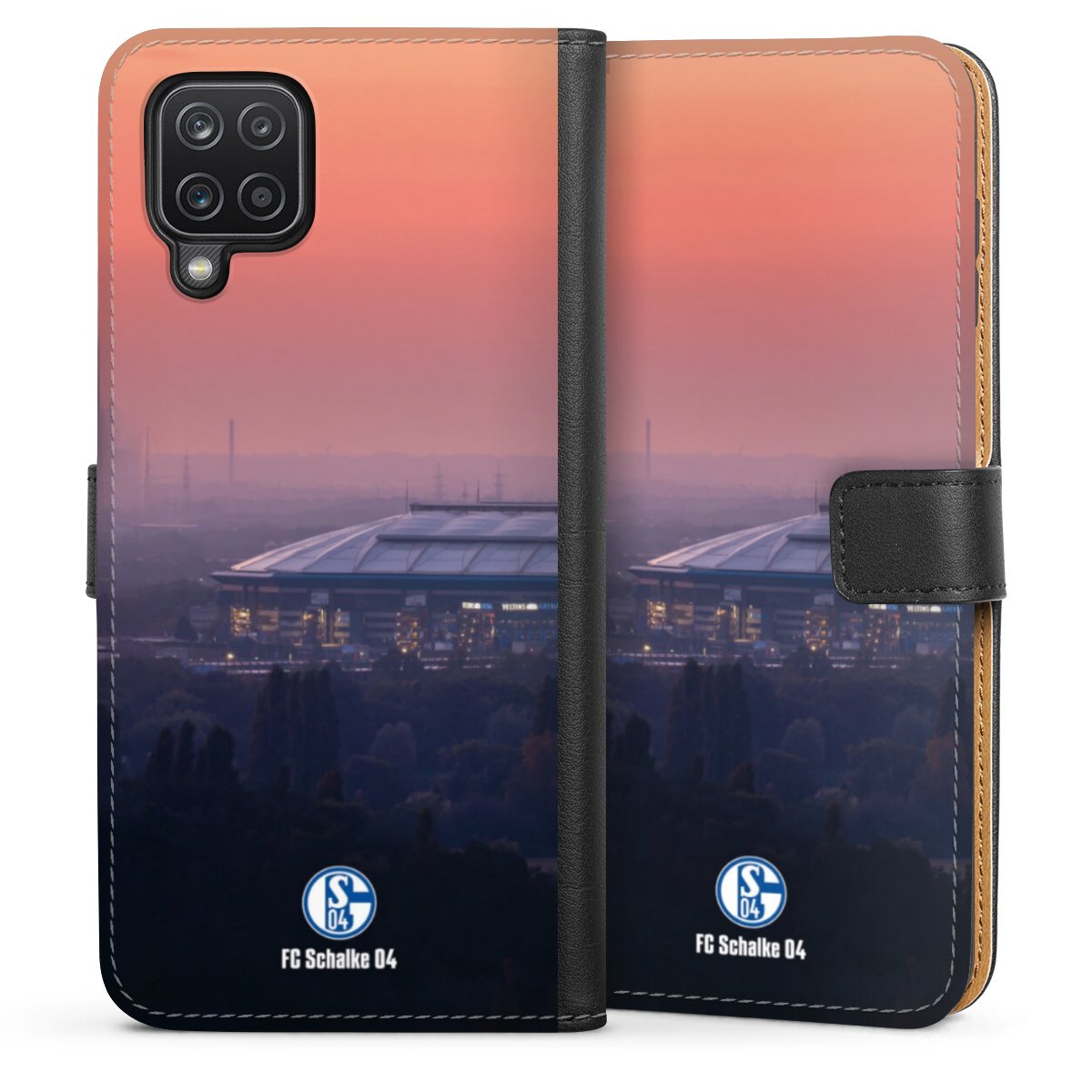 Galaxy A12 Handy Klapphülle Handyhülle aus Kunst Leder schwarz Flip Case Schalke 04 Fc Schalke 04 Stadium Sideflip mit langer Lasche