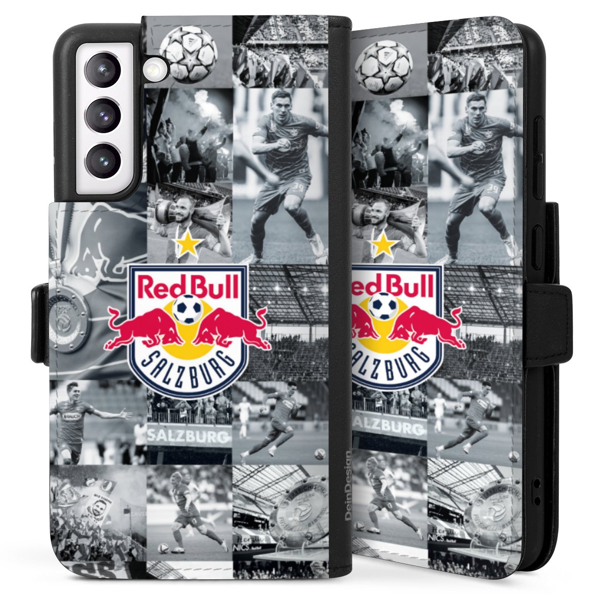 Galaxy S21 FE 5G Handy Klapphülle Handyhülle aus Kunst Leder schwarz Flip Case Salzburg Fc Red Bull Salzburg Red Bull Sideflip mit langer Lasche