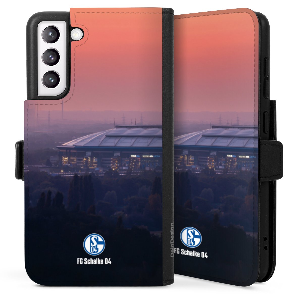 Galaxy S21 FE 5G Handy Klapphülle Handyhülle aus Kunst Leder schwarz Flip Case Schalke 04 Fc Schalke 04 Stadium Sideflip mit langer Lasche