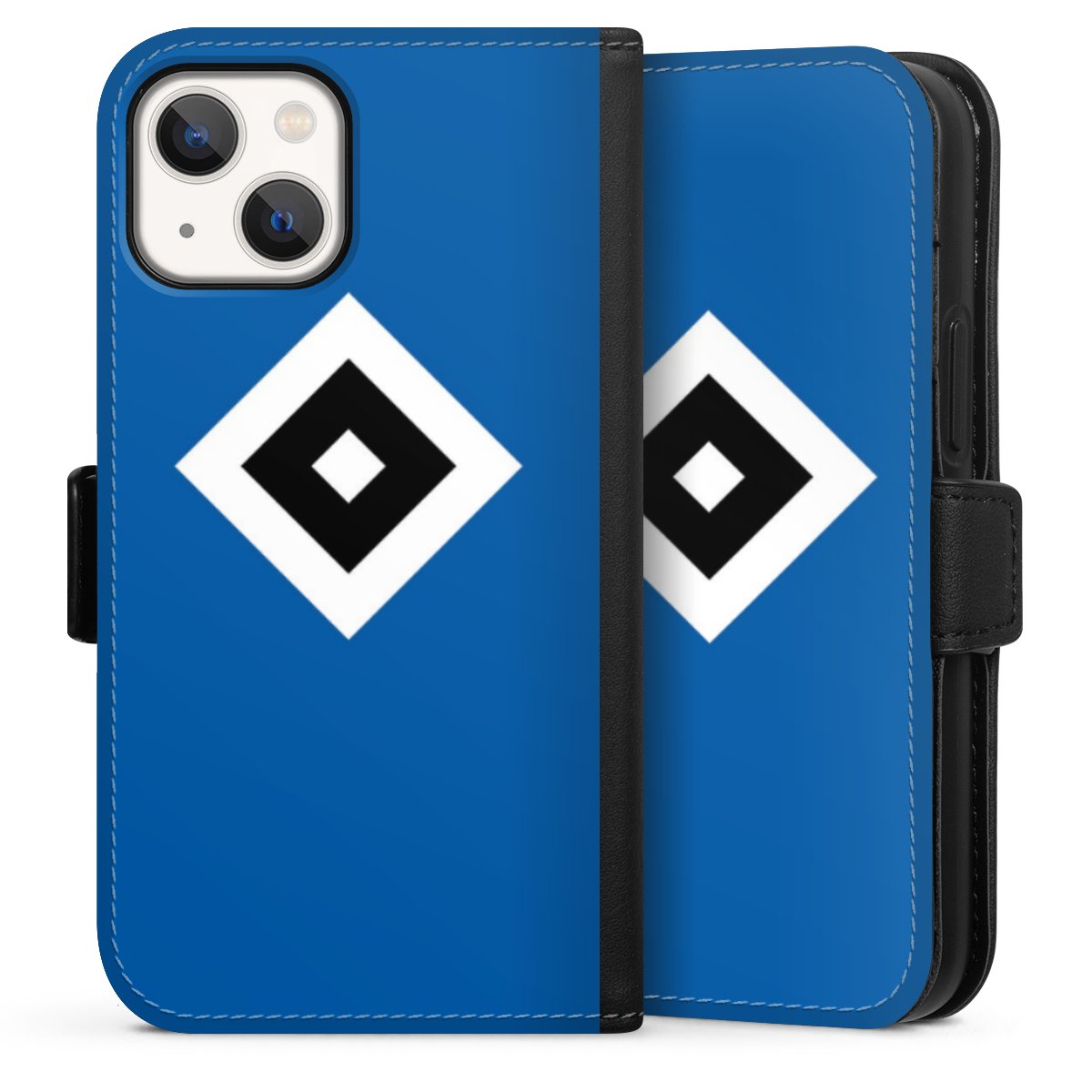 iPhone 13 Mini Handy Klapphülle Handyhülle aus Kunst Leder schwarz Flip Case Hsv Logo Hamburger Sv Sideflip mit Lasche