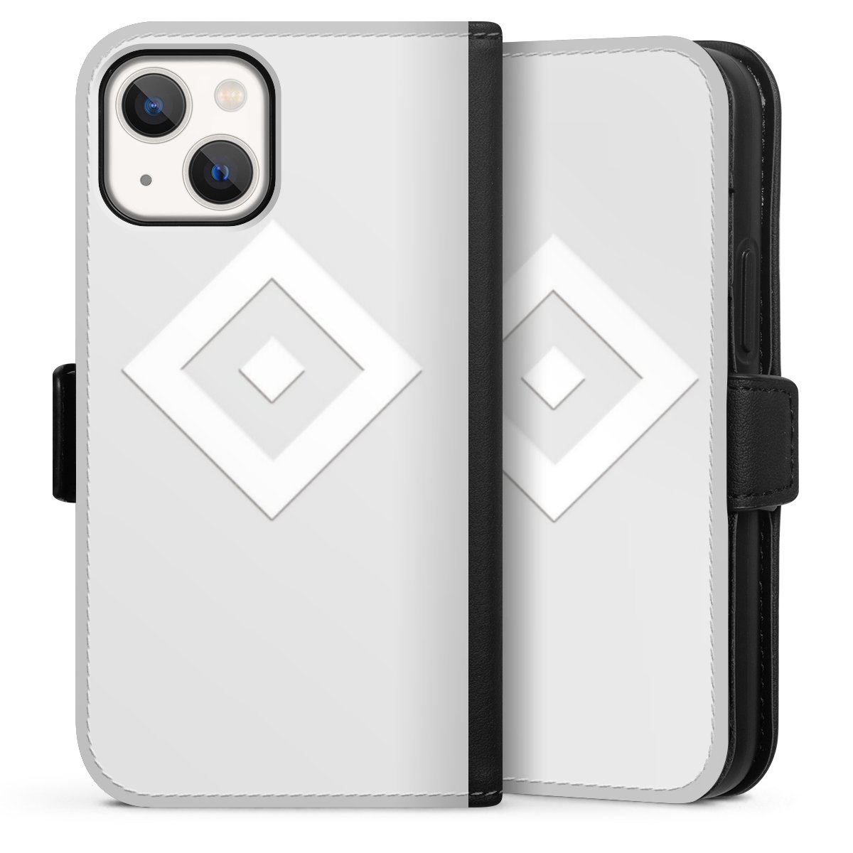 iPhone 13 Mini Handy Klapphülle Handyhülle aus Kunst Leder schwarz Flip Case Hamburger Sv Coat Of Arms Hsv Sideflip mit Lasche