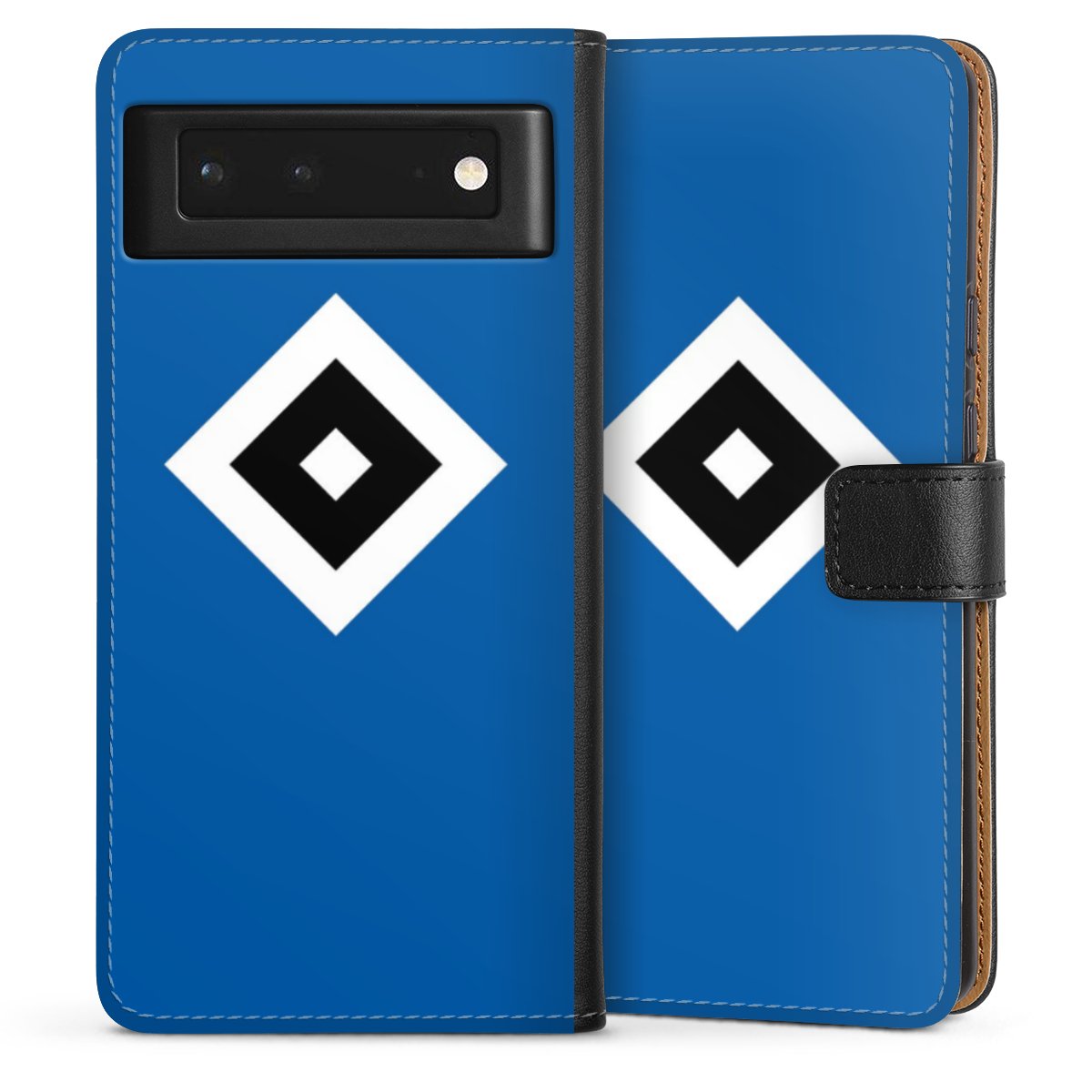 Google Pixel 6 Handy Klapphülle Handyhülle aus Kunst Leder schwarz Flip Case Hsv Logo Hamburger Sv Sideflip mit langer Lasche