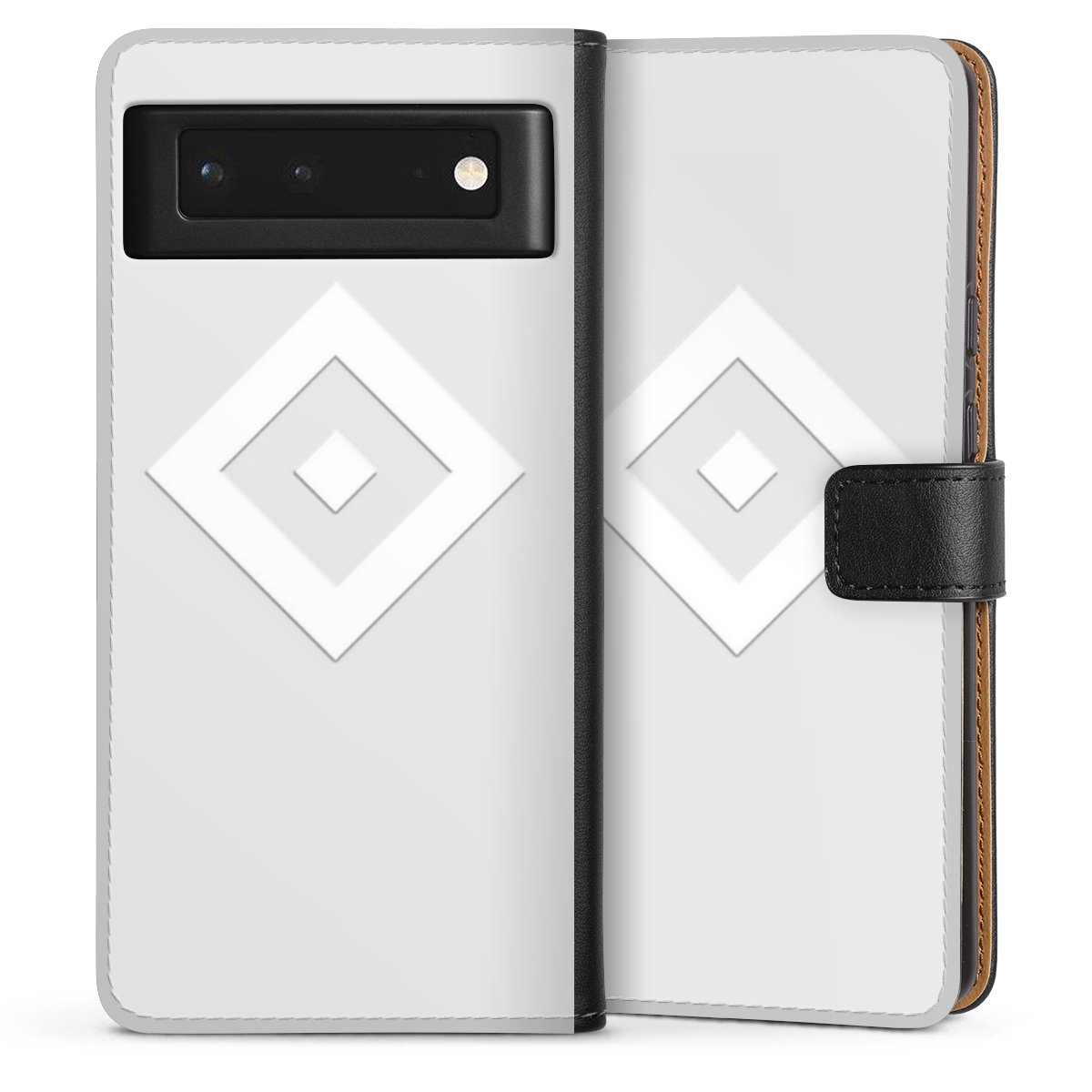 Google Pixel 6 Handy Klapphülle Handyhülle aus Kunst Leder schwarz Flip Case Hamburger Sv Coat Of Arms Hsv Sideflip mit langer Lasche