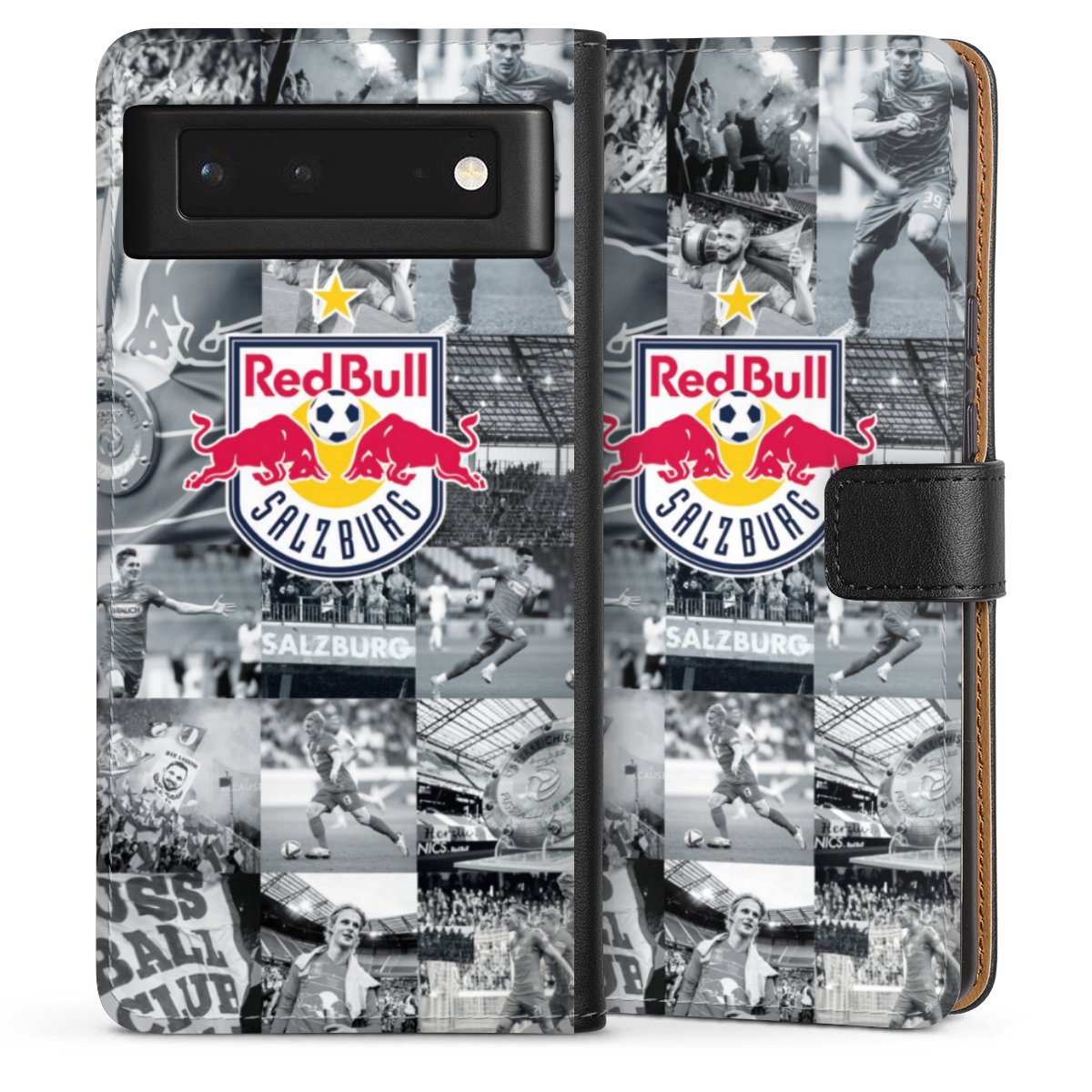 Google Pixel 6 Handy Klapphülle Handyhülle aus Kunst Leder schwarz Flip Case Salzburg Fc Red Bull Salzburg Red Bull Sideflip mit langer Lasche
