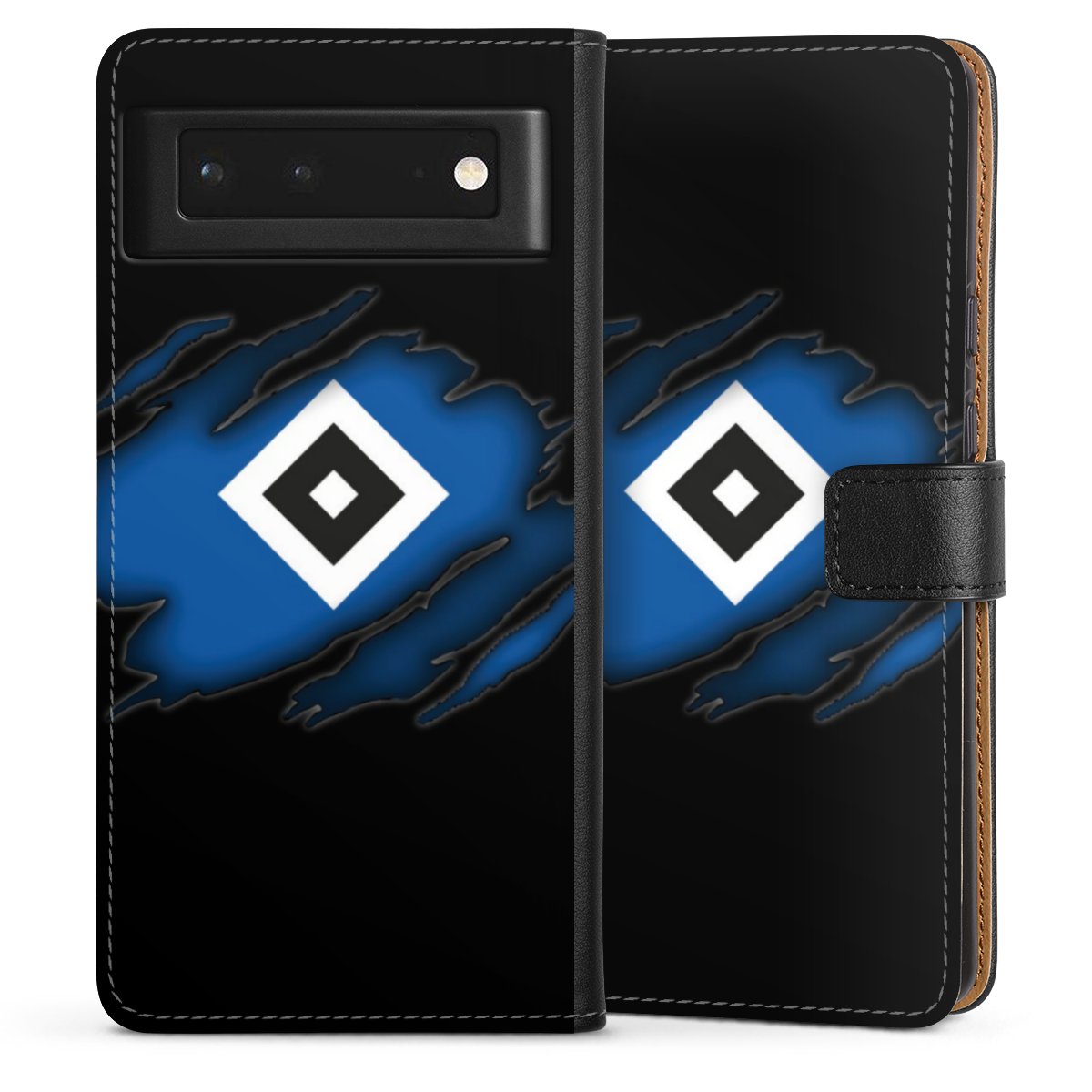 Google Pixel 6 Handy Klapphülle Handyhülle aus Kunst Leder schwarz Flip Case Hsv Hamburger Sv Official Licensed Product Sideflip mit langer Lasche