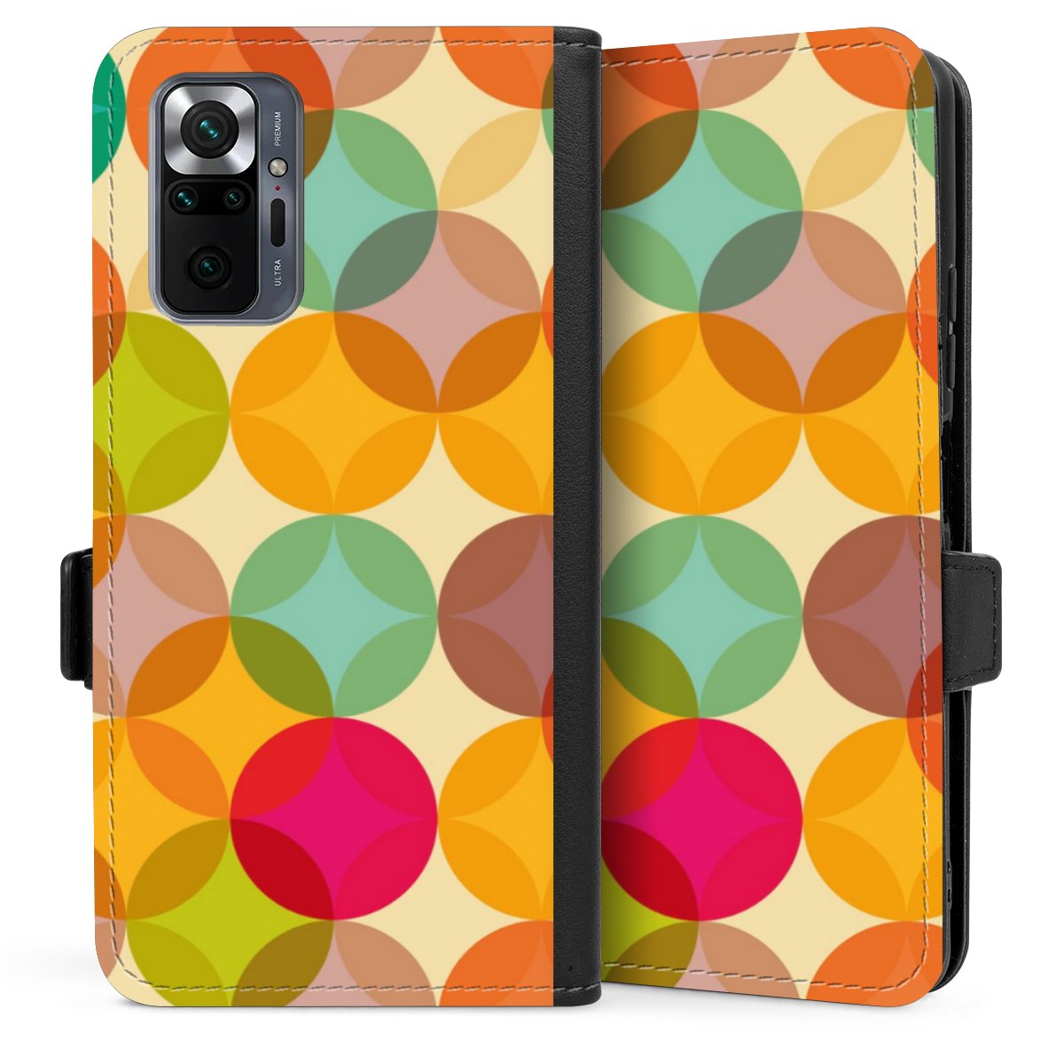 Xiaomi Redmi Note 10 Pro Handy Klapphülle Handyhülle aus Kunst Leder schwarz Flip Case Art Circle Kunst Sideflip mit langer Lasche
