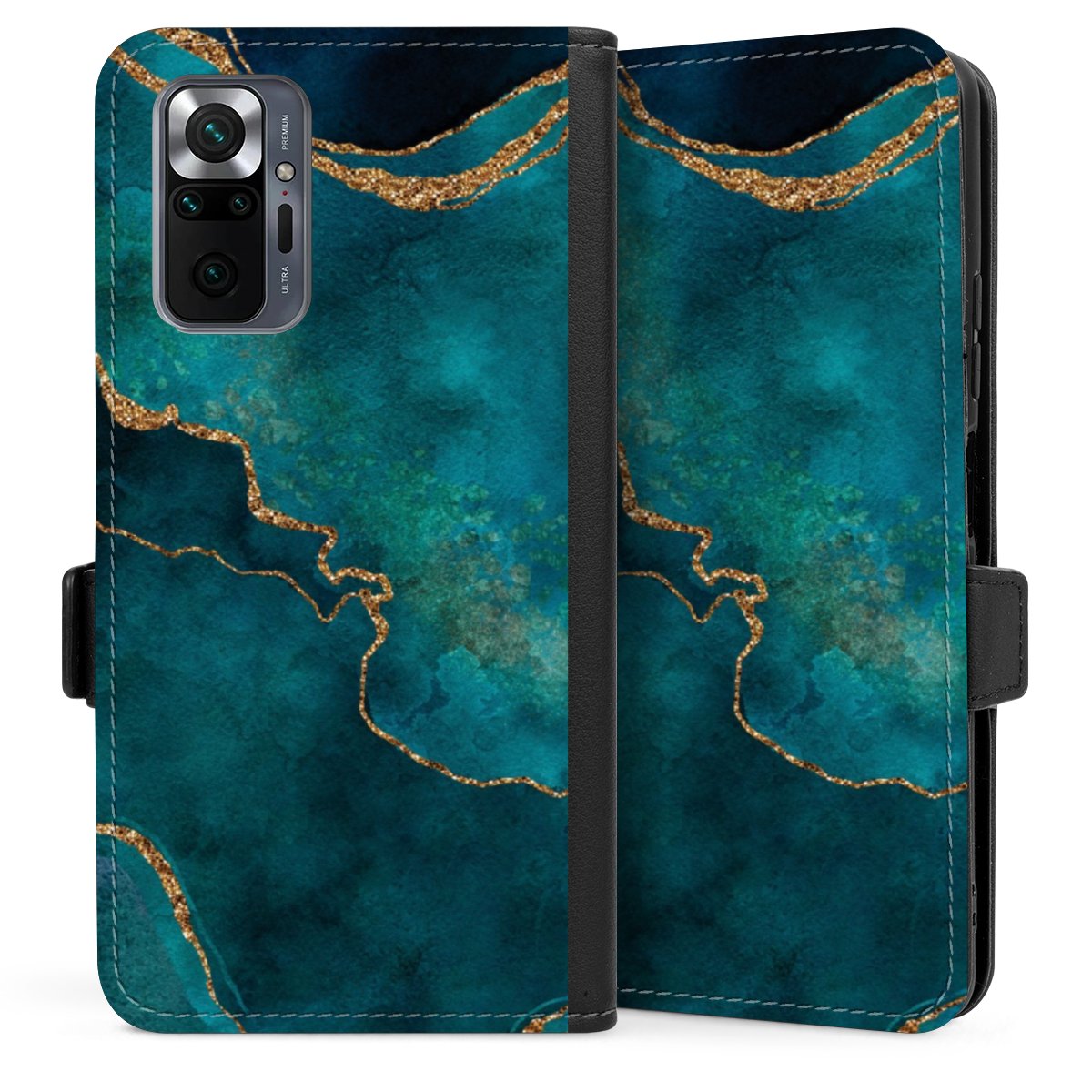 Xiaomi Redmi Note 10 Pro Handy Klapphülle Handyhülle aus Kunst Leder schwarz Flip Case Kunst Glitzer Marble Sideflip mit langer Lasche