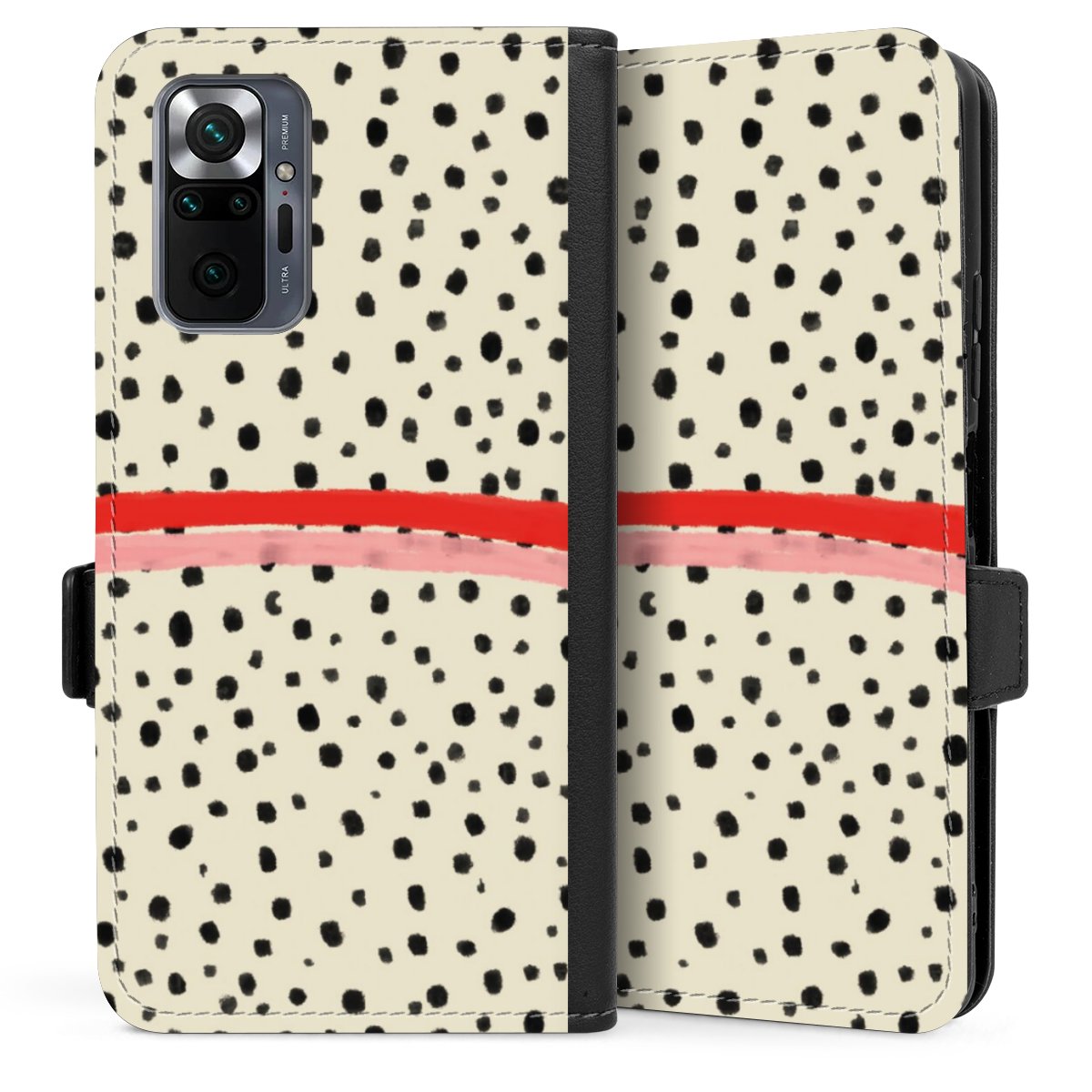 Xiaomi Redmi Note 10 Pro Handy Klapphülle Handyhülle aus Kunst Leder schwarz Flip Case Stripes Points Kunst Sideflip mit langer Lasche