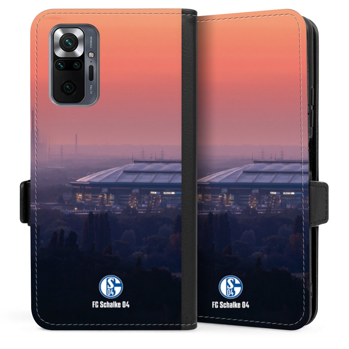 Xiaomi Redmi Note 10 Pro Handy Klapphülle Handyhülle aus Kunst Leder schwarz Flip Case Schalke 04 Fc Schalke 04 Stadium Sideflip mit langer Lasche