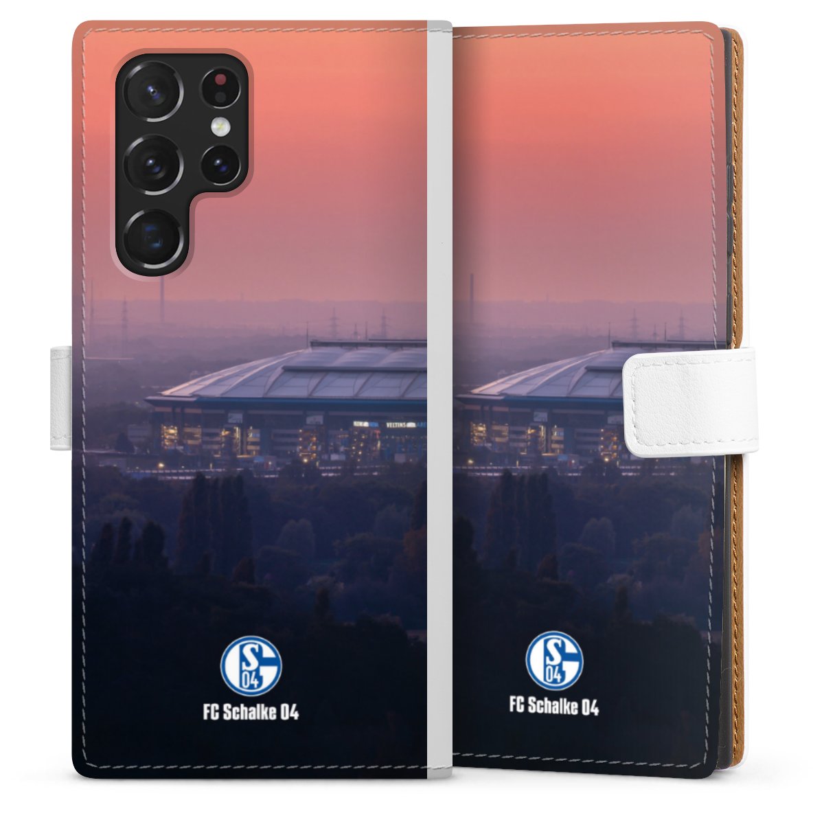 Galaxy S22 Ultra Handy Klapphülle Handyhülle aus Kunst Leder weiß Flip Case Schalke 04 Fc Schalke 04 Stadium Sideflip mit Lasche