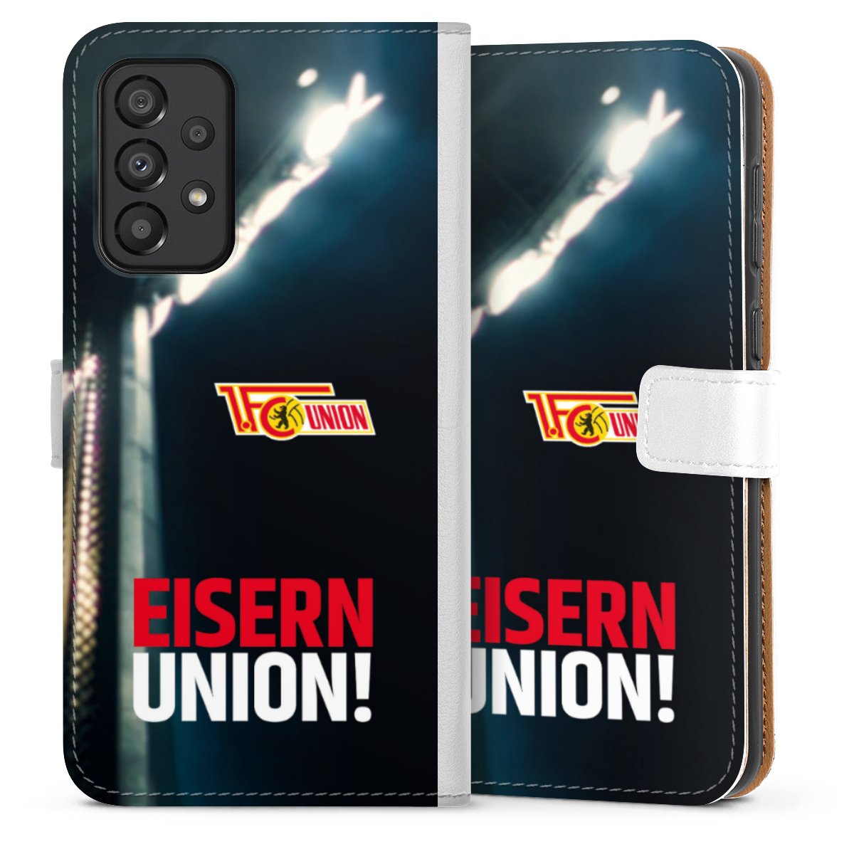 Galaxy A33 5G Handy Klapphülle Handyhülle aus Kunst Leder weiß Flip Case 1. Fc Union Berlin Merchandise Soccer Sideflip mit Lasche