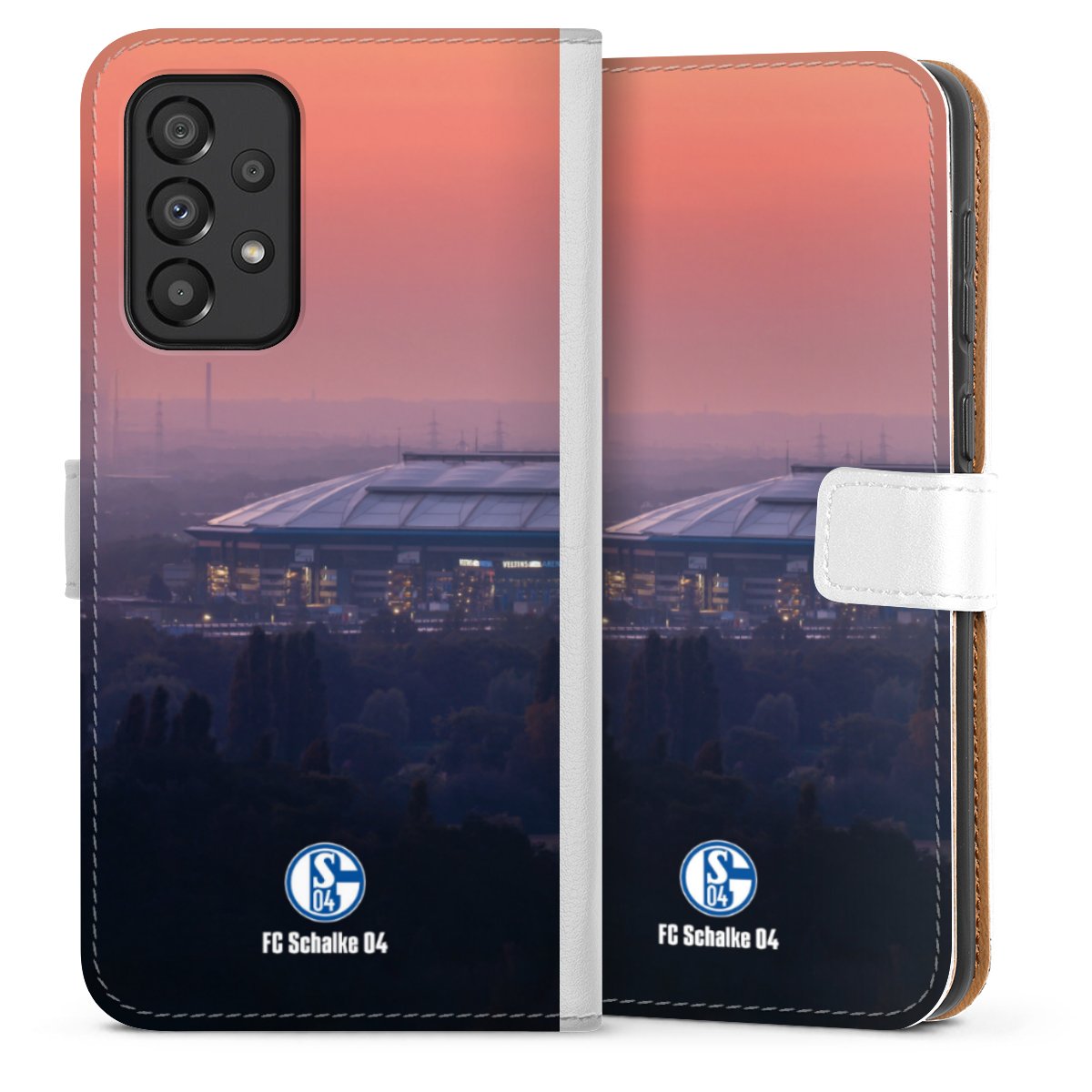 Galaxy A33 5G Handy Klapphülle Handyhülle aus Kunst Leder weiß Flip Case Stadium Schalke 04 Fc Schalke 04 Sideflip mit Lasche