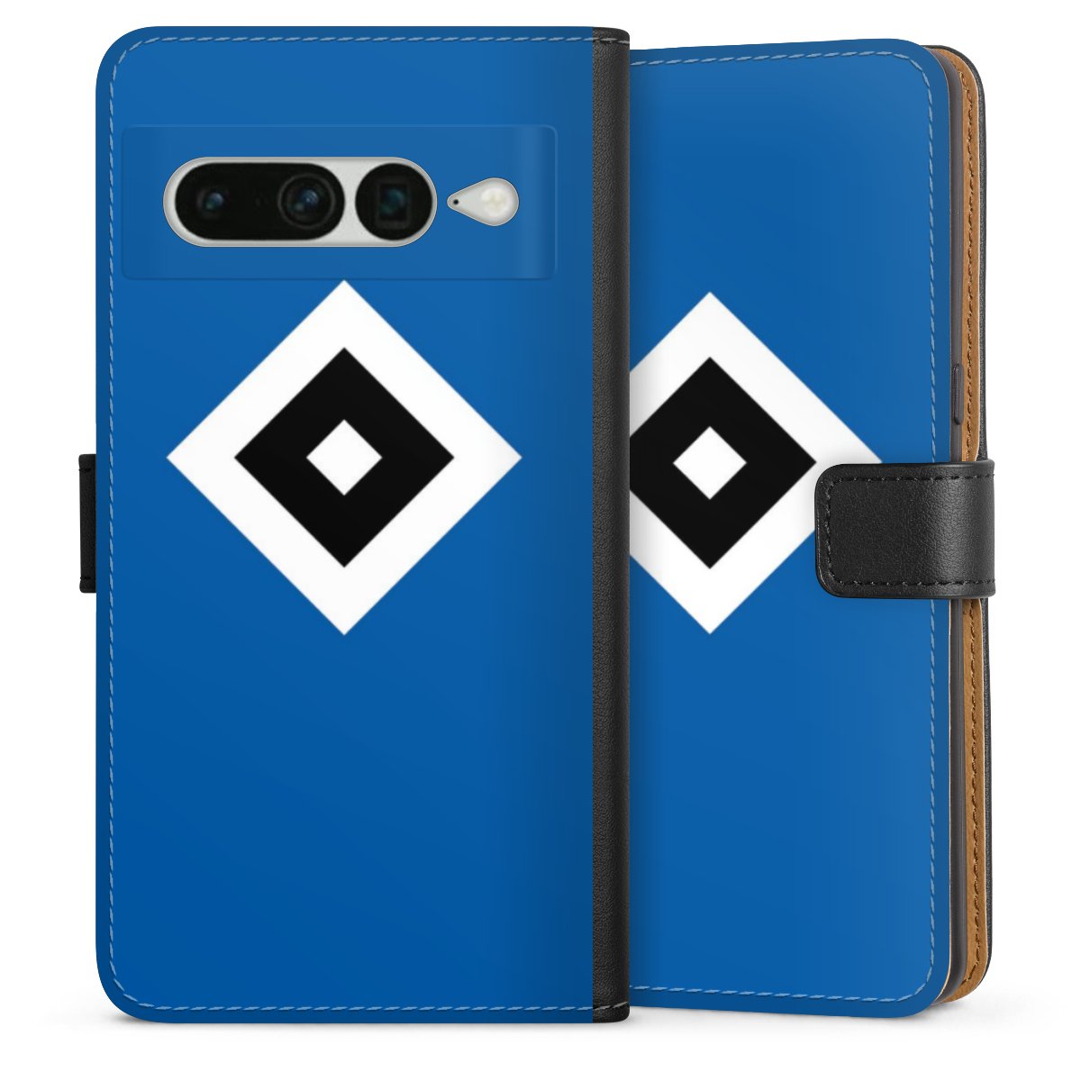 Google Pixel 7 Pro Handy Klapphülle Handyhülle aus Kunst Leder schwarz Flip Case Hamburger Sv Logo Hsv Sideflip mit langer Lasche