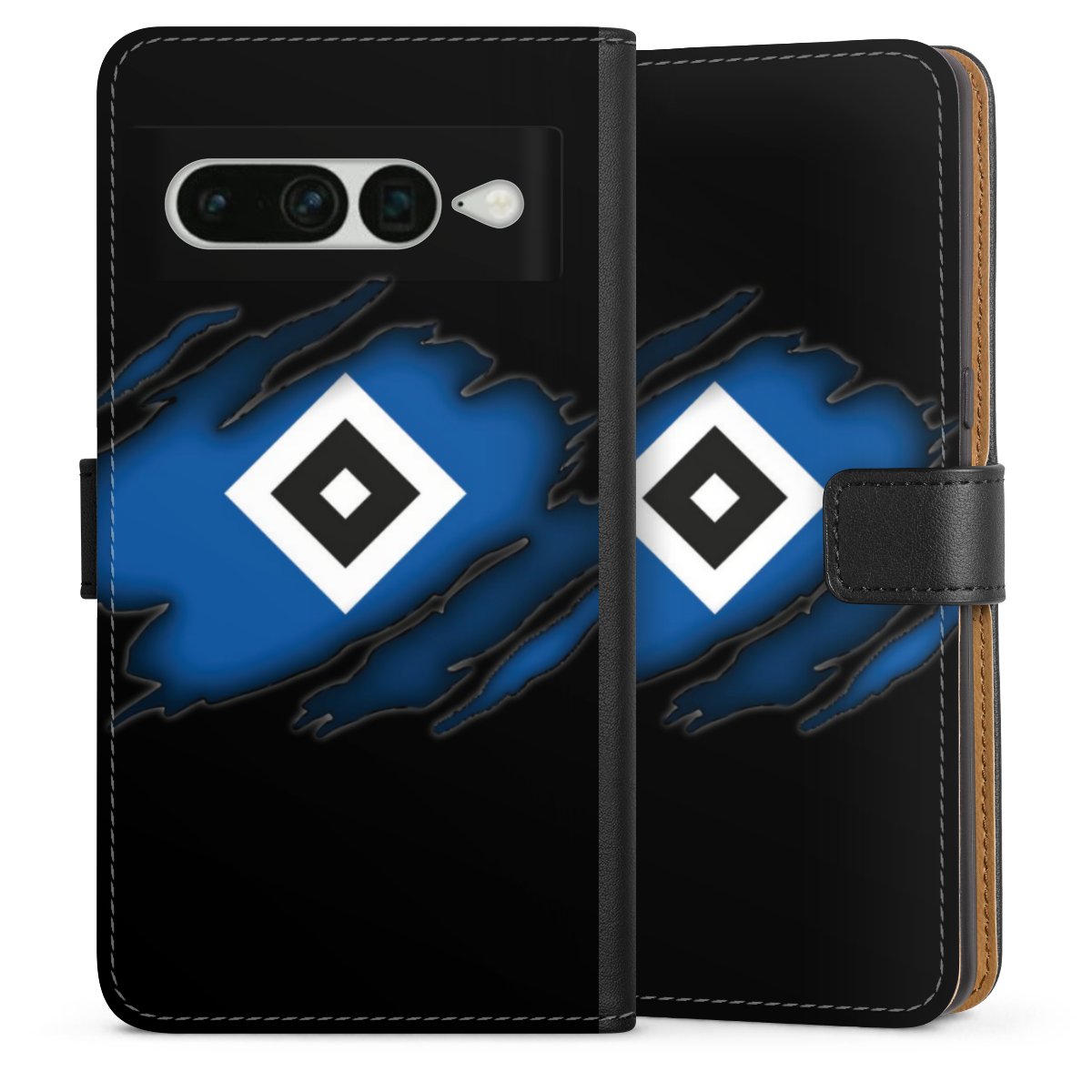 Google Pixel 7 Pro Handy Klapphülle Handyhülle aus Kunst Leder schwarz Flip Case Hamburger Sv Official Licensed Product Hsv Sideflip mit langer Lasche