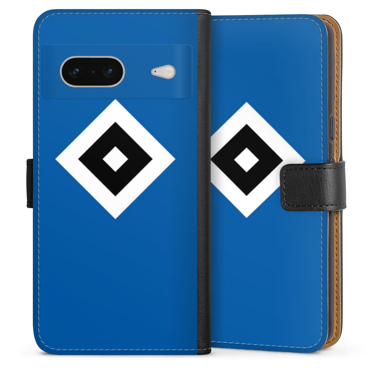 Google Pixel 7 Handy Klapphülle Handyhülle aus Kunst Leder schwarz Flip Case Hamburger Sv Logo Hsv Sideflip mit langer Lasche