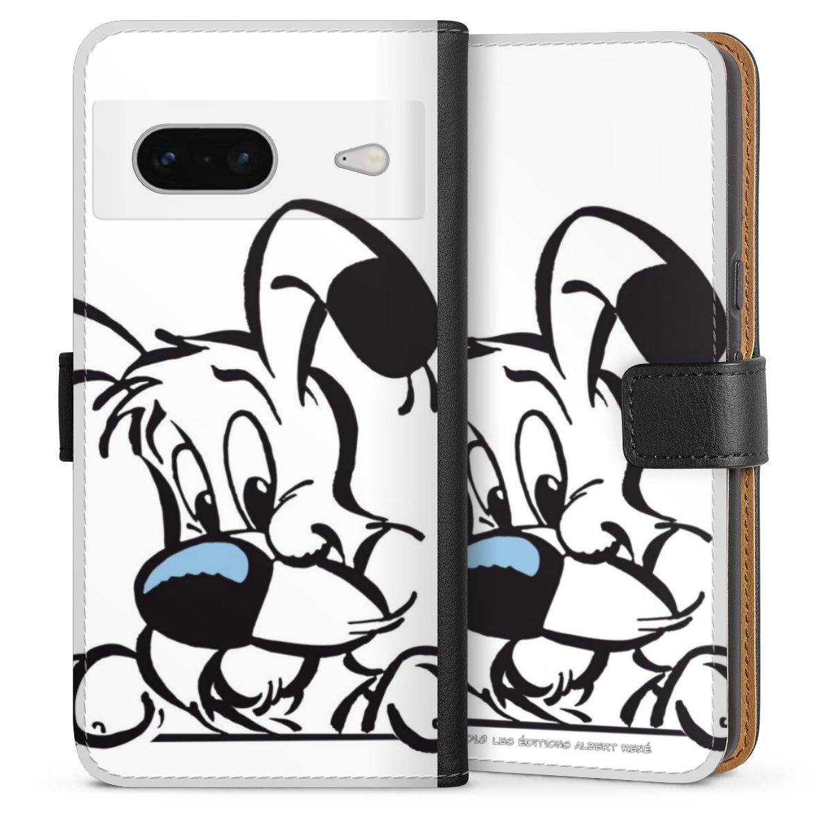 Google Pixel 7 Handy Klapphülle Handyhülle aus Kunst Leder schwarz Flip Case Official Licensed Product Comic Idefix Sideflip mit langer Lasche
