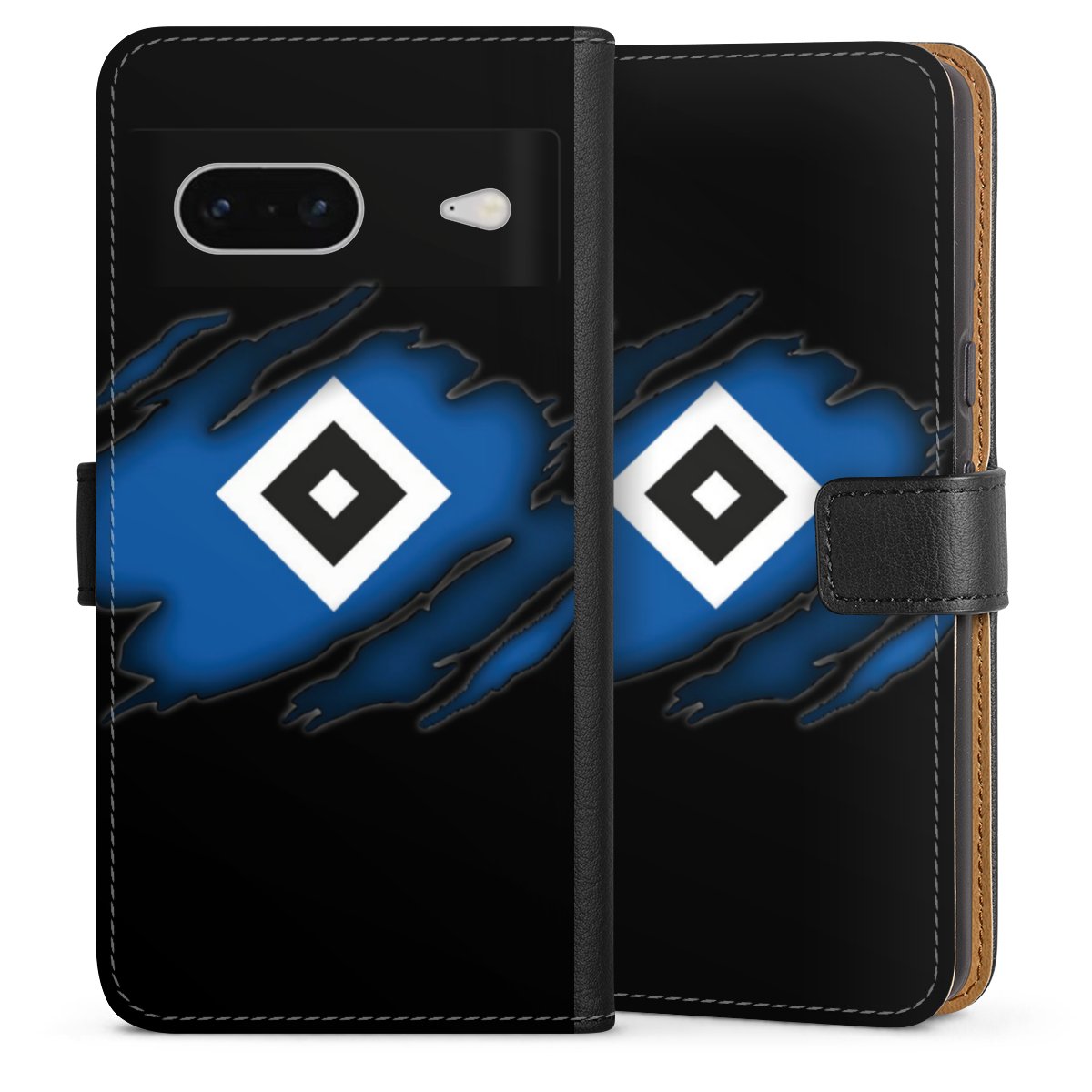 Google Pixel 7 Handy Klapphülle Handyhülle aus Kunst Leder schwarz Flip Case Hamburger Sv Official Licensed Product Hsv Sideflip mit langer Lasche
