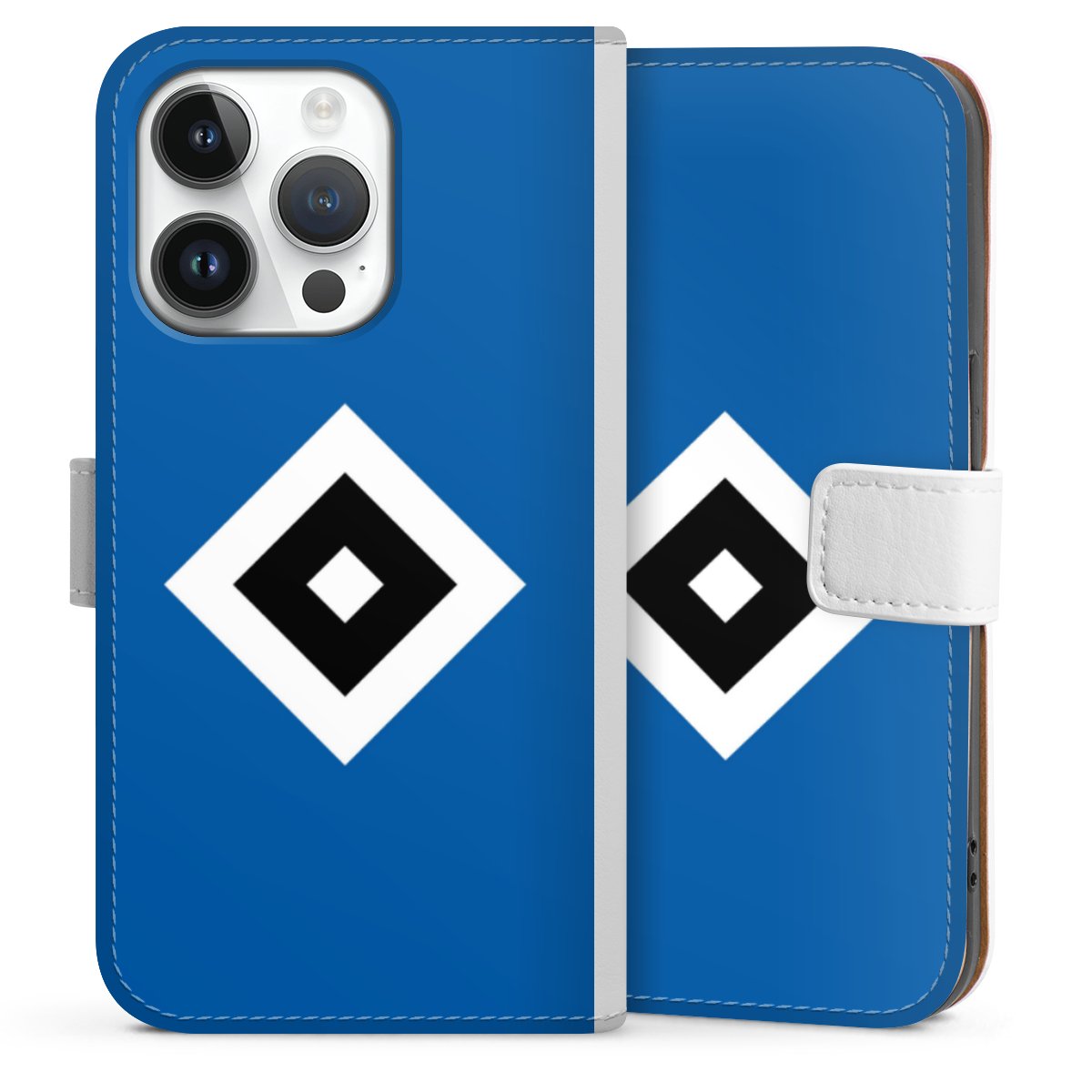 iPhone 14 Pro Handy Klapphülle Handyhülle aus Kunst Leder weiß Flip Case Hsv Logo Hamburger Sv Sideflip mit Lasche