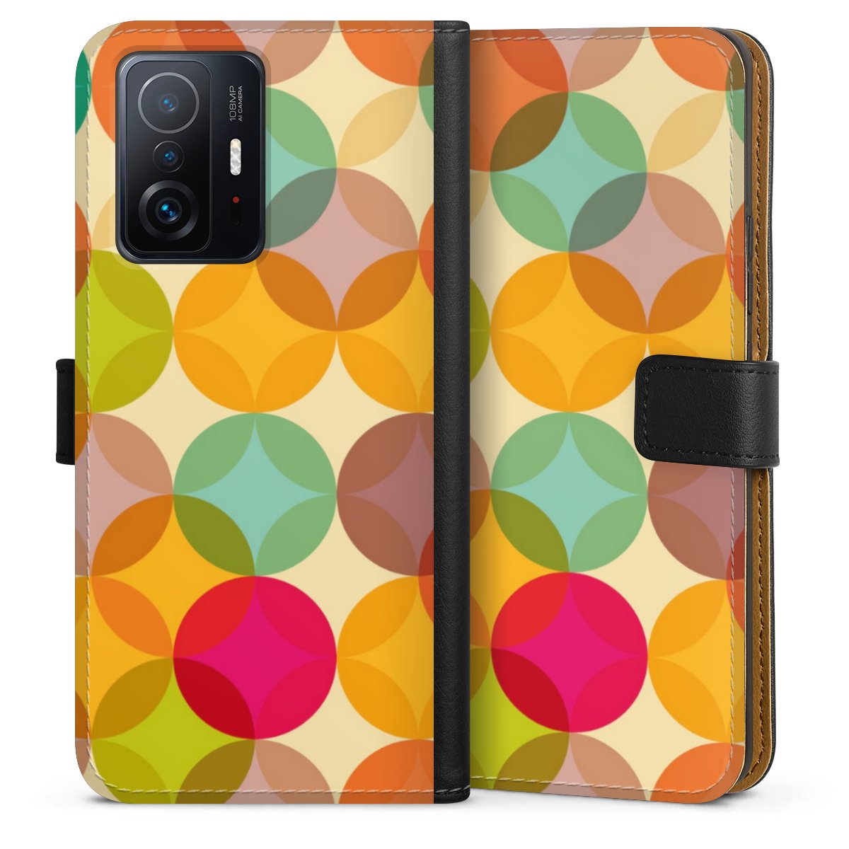 Xiaomi 11T 5G Handy Klapphülle Handyhülle aus Kunst Leder schwarz Flip Case Art Circle Kunst Sideflip mit langer Lasche