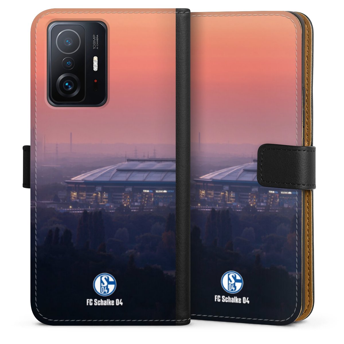 Xiaomi 11T 5G Handy Klapphülle Handyhülle aus Kunst Leder schwarz Flip Case Schalke 04 Fc Schalke 04 Stadium Sideflip mit langer Lasche