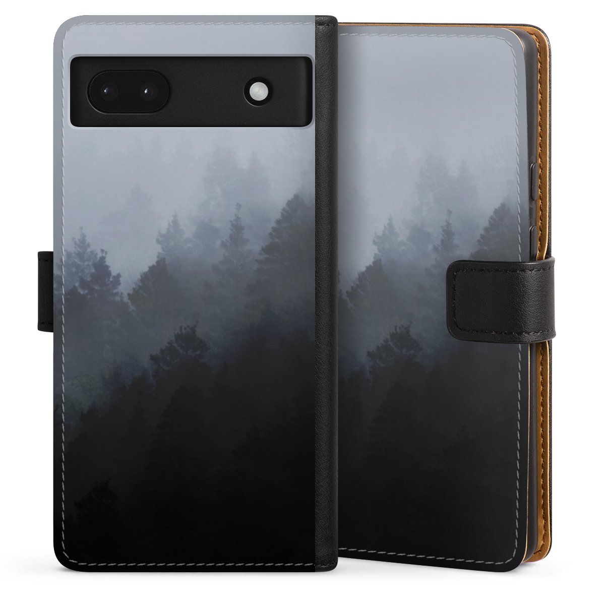 Google Pixel 6a Handy Klapphülle Handyhülle aus Kunst Leder schwarz Flip Case Kunst Nature Tree Sideflip mit langer Lasche