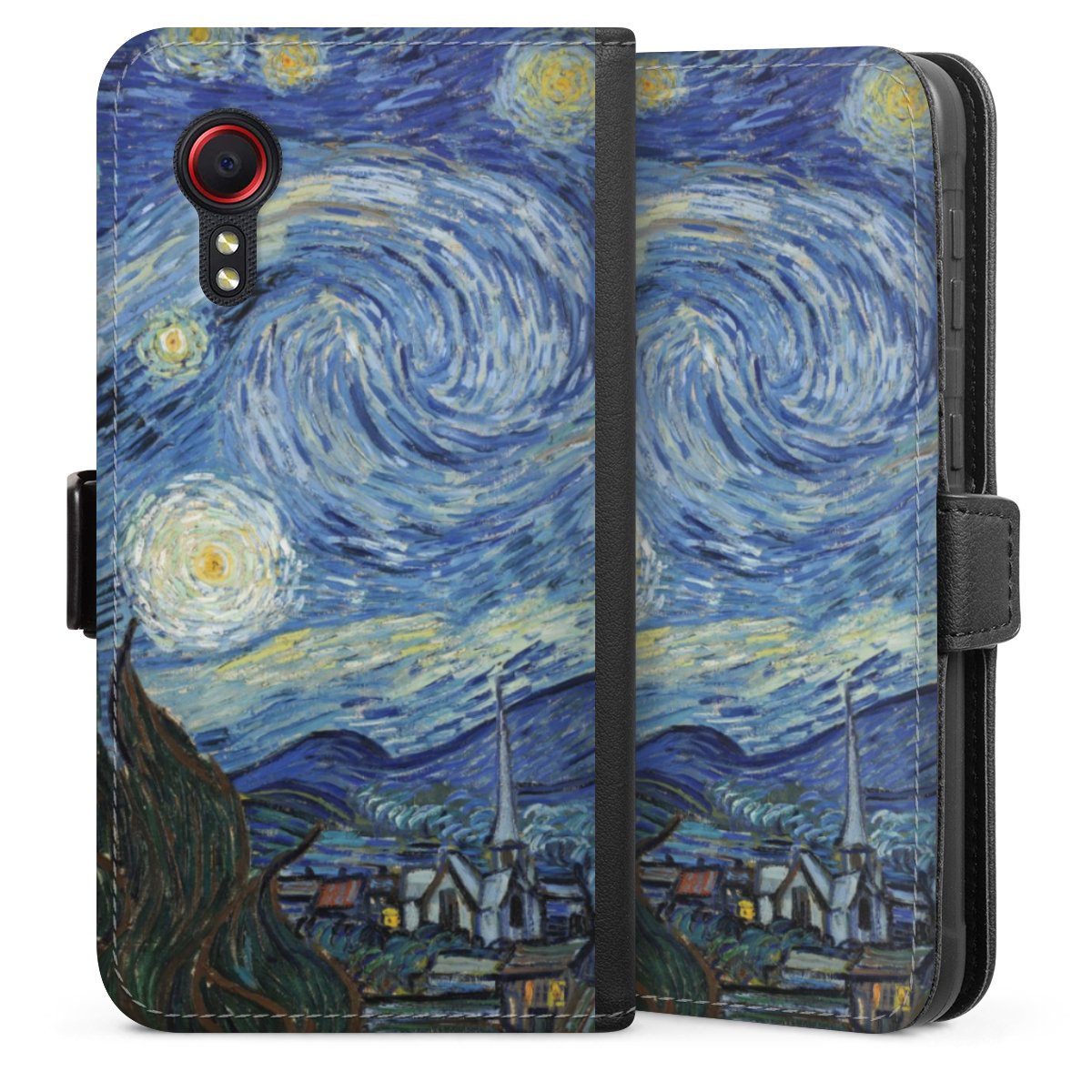 Galaxy XCover 5 EE Handy Klapphülle Handyhülle aus Kunst Leder schwarz Flip Case Vincent Van Gogh The Starry Night Kunst Sideflip mit Lasche