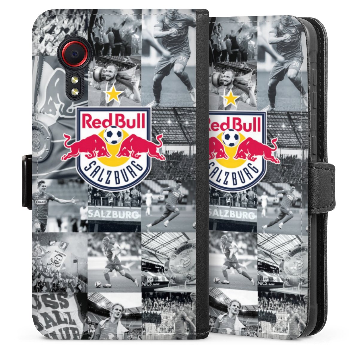 Galaxy XCover 5 EE Handy Klapphülle Handyhülle aus Kunst Leder schwarz Flip Case Salzburg Fc Red Bull Salzburg Red Bull Sideflip mit Lasche