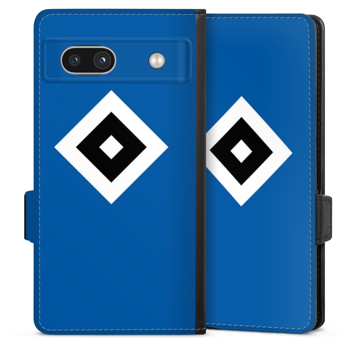 Google Pixel 7a Handy Klapphülle Handyhülle aus Kunst Leder schwarz Flip Case Hsv Logo Hamburger Sv Sideflip mit Lasche