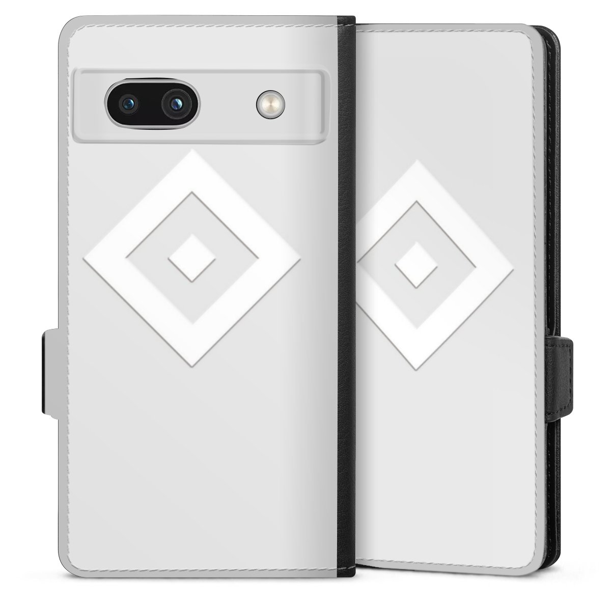 Google Pixel 7a Handy Klapphülle Handyhülle aus Kunst Leder schwarz Flip Case Hamburger Sv Coat Of Arms Hsv Sideflip mit Lasche