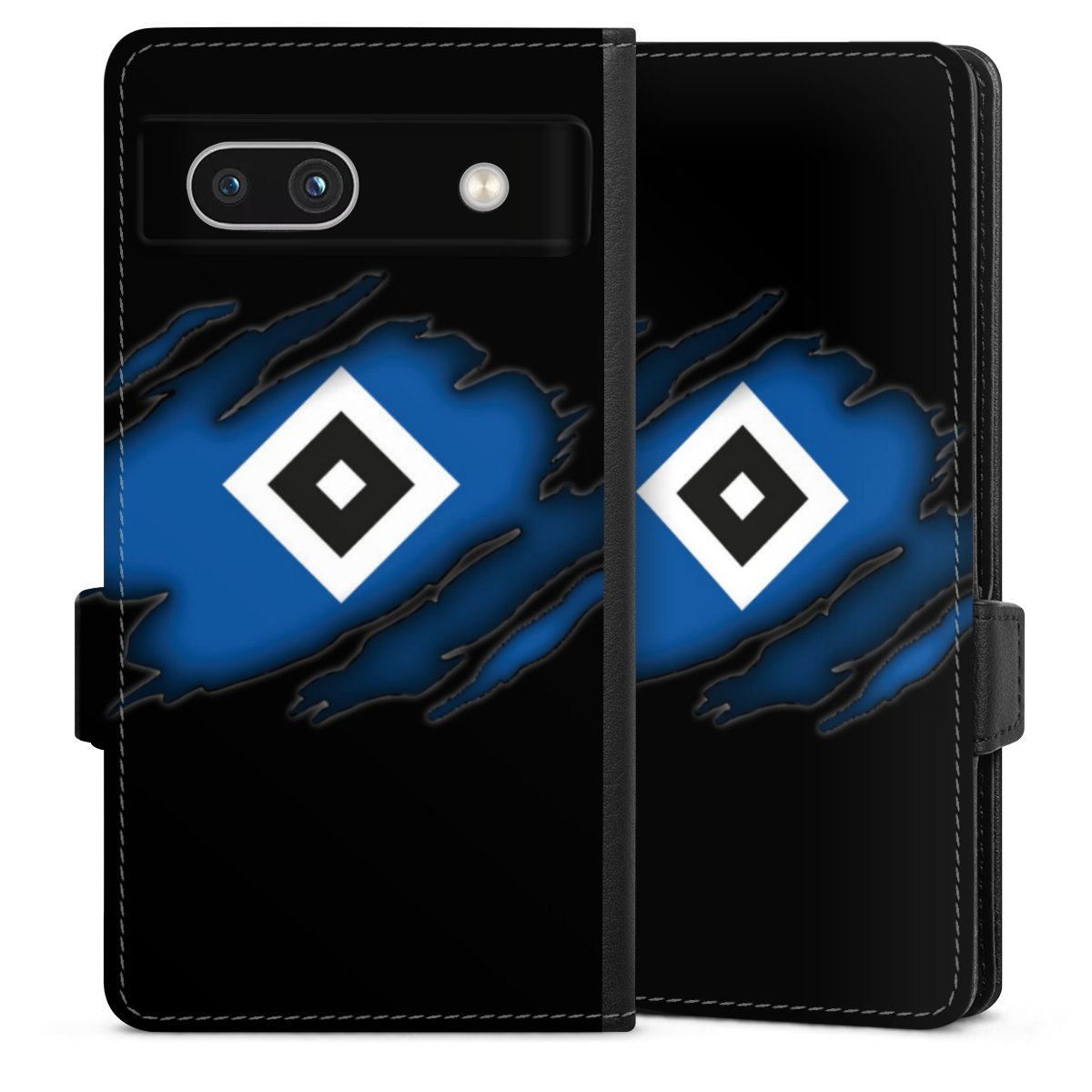 Google Pixel 7a Handy Klapphülle Handyhülle aus Kunst Leder schwarz Flip Case Hsv Hamburger Sv Official Licensed Product Sideflip mit Lasche