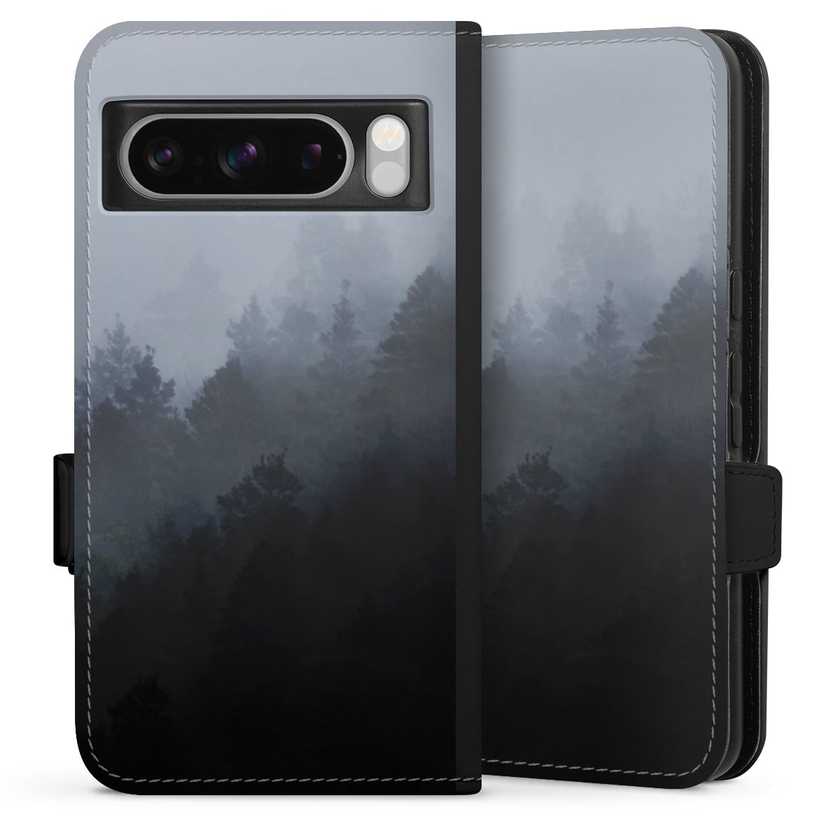 Google Pixel 8 Pro Handy Klapphülle Handyhülle aus Kunst Leder schwarz Flip Case Kunst Nature Tree Sideflip mit Lasche