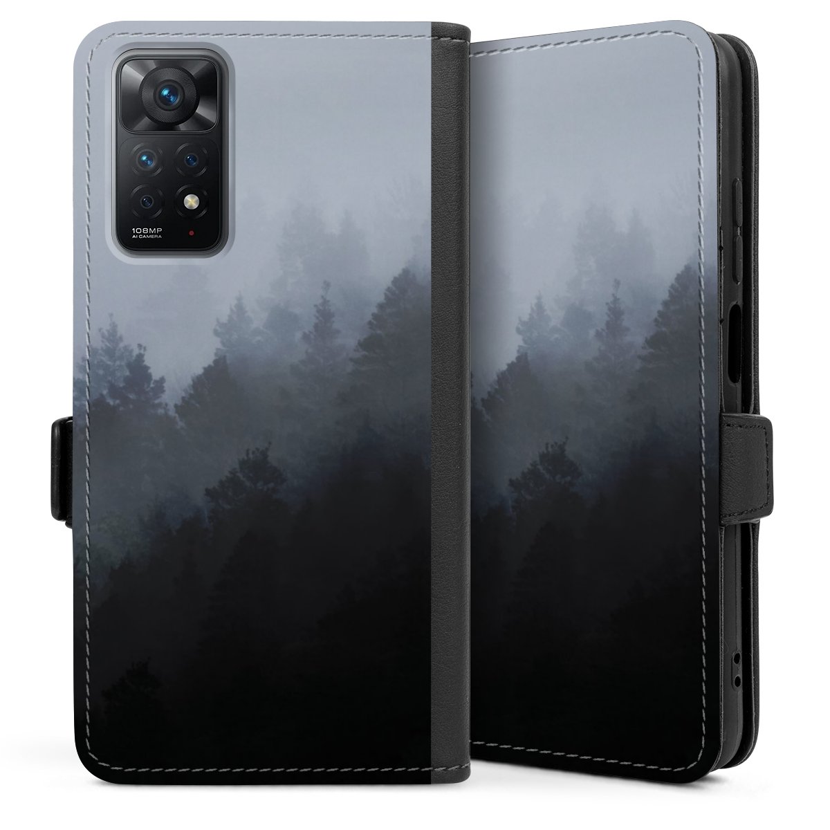 Xiaomi Redmi Note 11 4G Handy Klapphülle Handyhülle aus Kunst Leder schwarz Flip Case Kunst Nature Tree Sideflip mit Lasche
