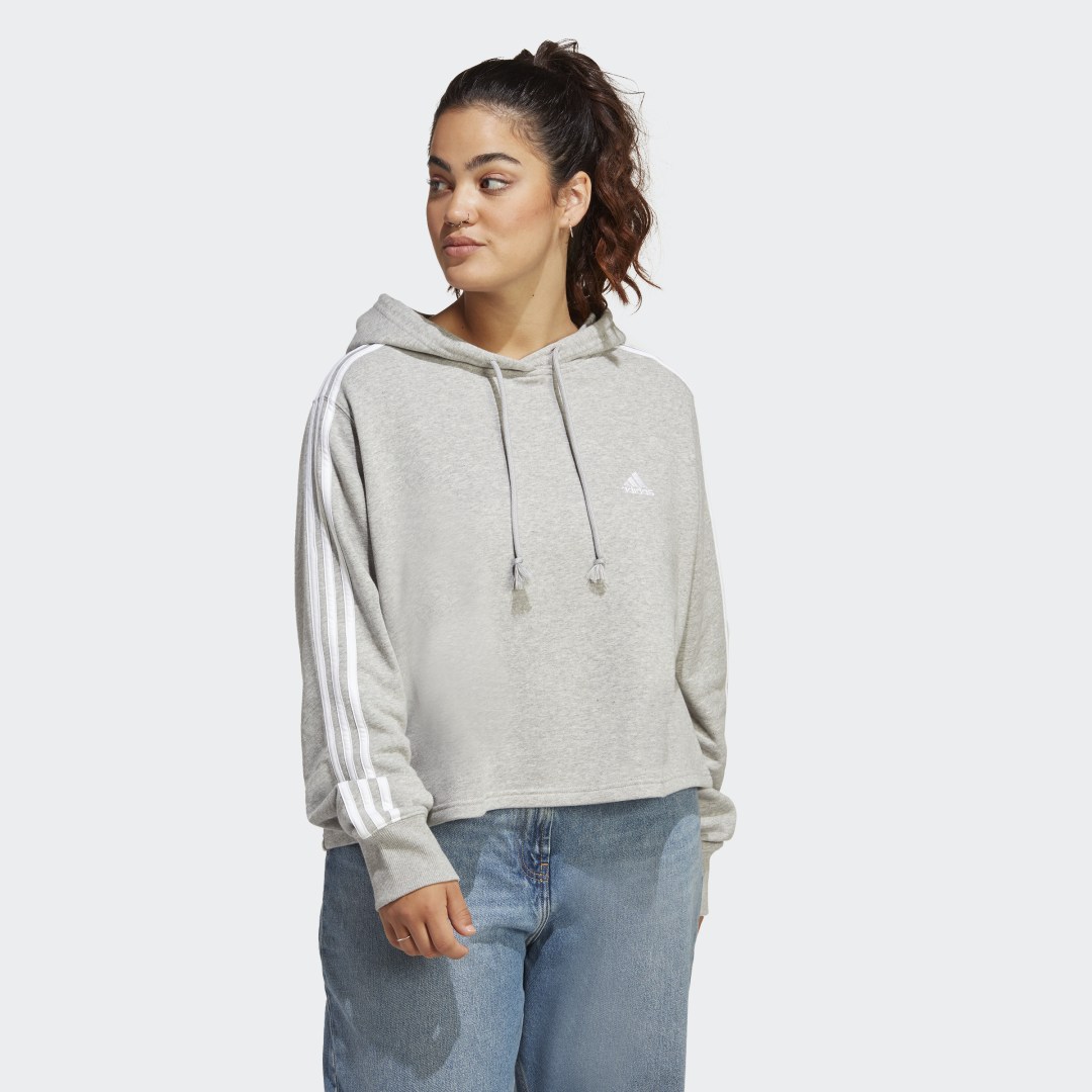 Essentials 3-Streifen French Terry Crop Hoodie – Große Größen